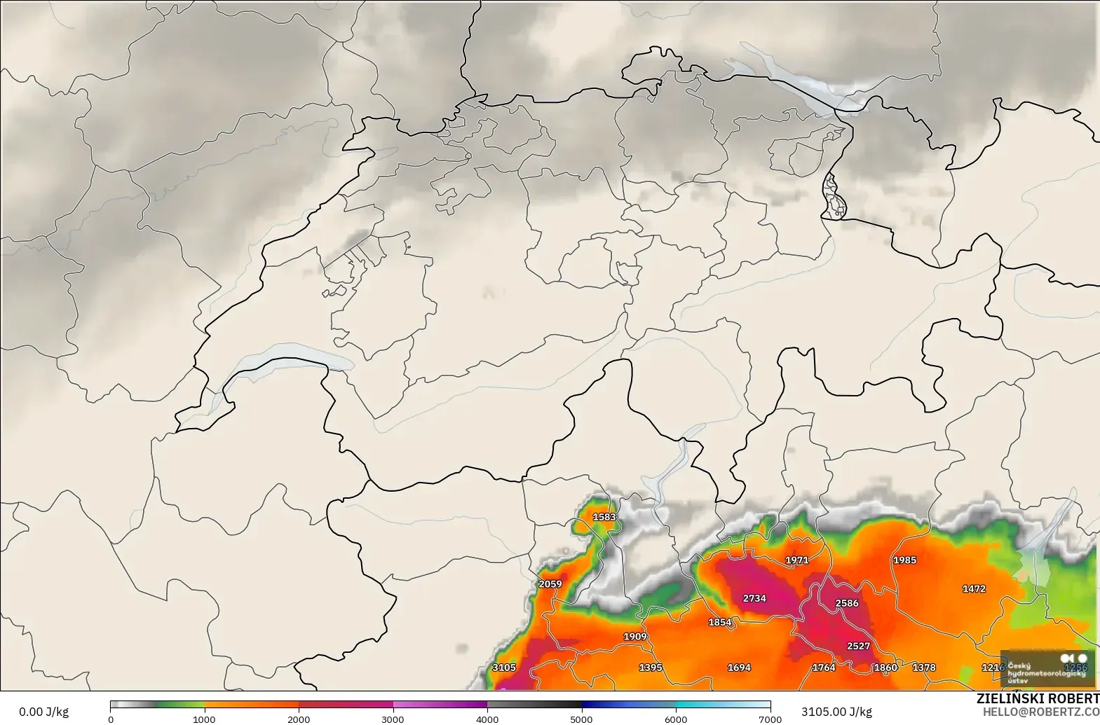 ALADIN CZ 2.3 km model - İsviçre, CAPE