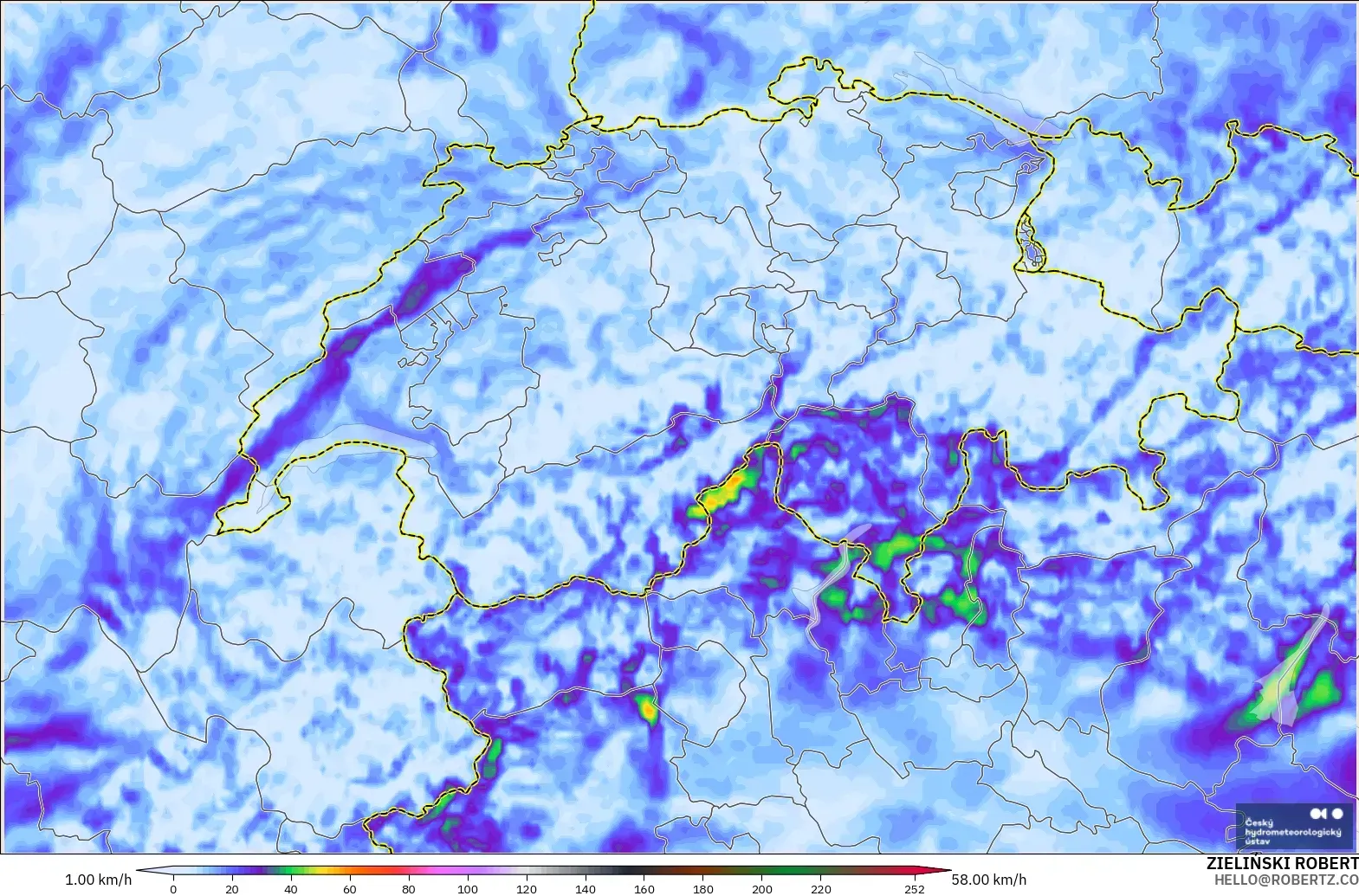 ALADIN CZ 2.3 km model - İsviçre, Rüzgâr Esintileri