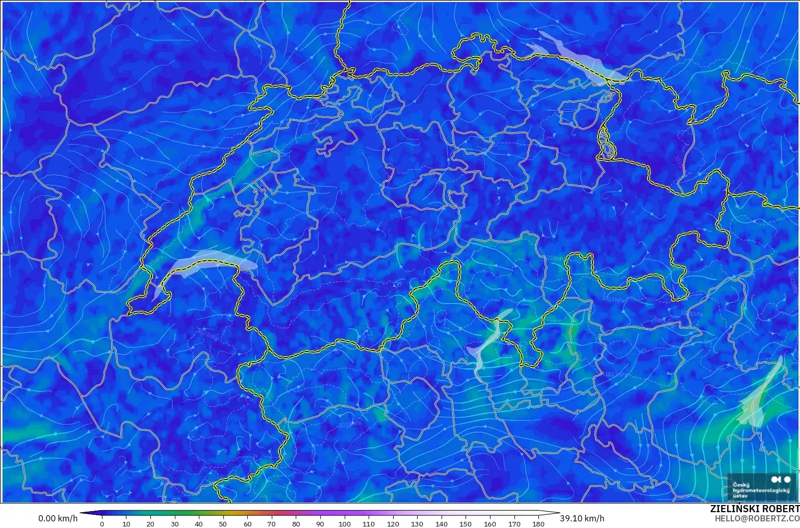 ALADIN CZ 2.3 km model - İsviçre, 10 m Rüzgâr