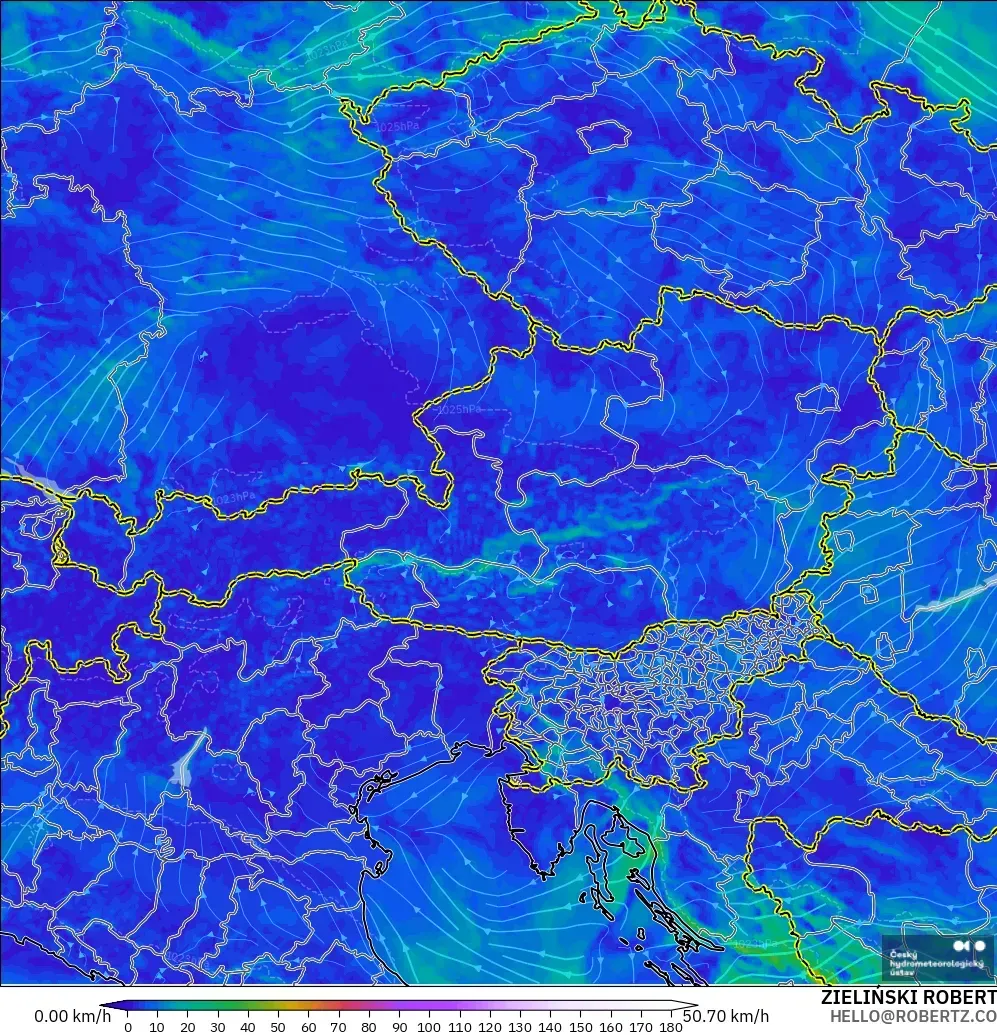 ALADIN CZ 2.3 km model - Avusturya, 10 m Rüzgâr