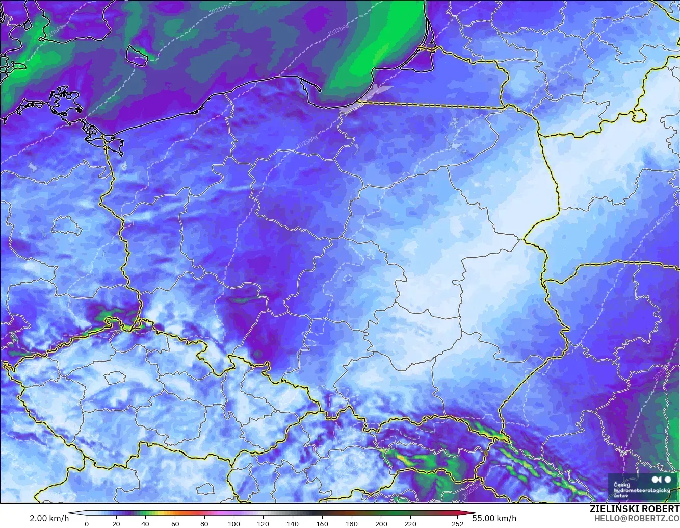 ALADIN CZ 2.3 km model - Polonya, En Yüksek Rüzgâr