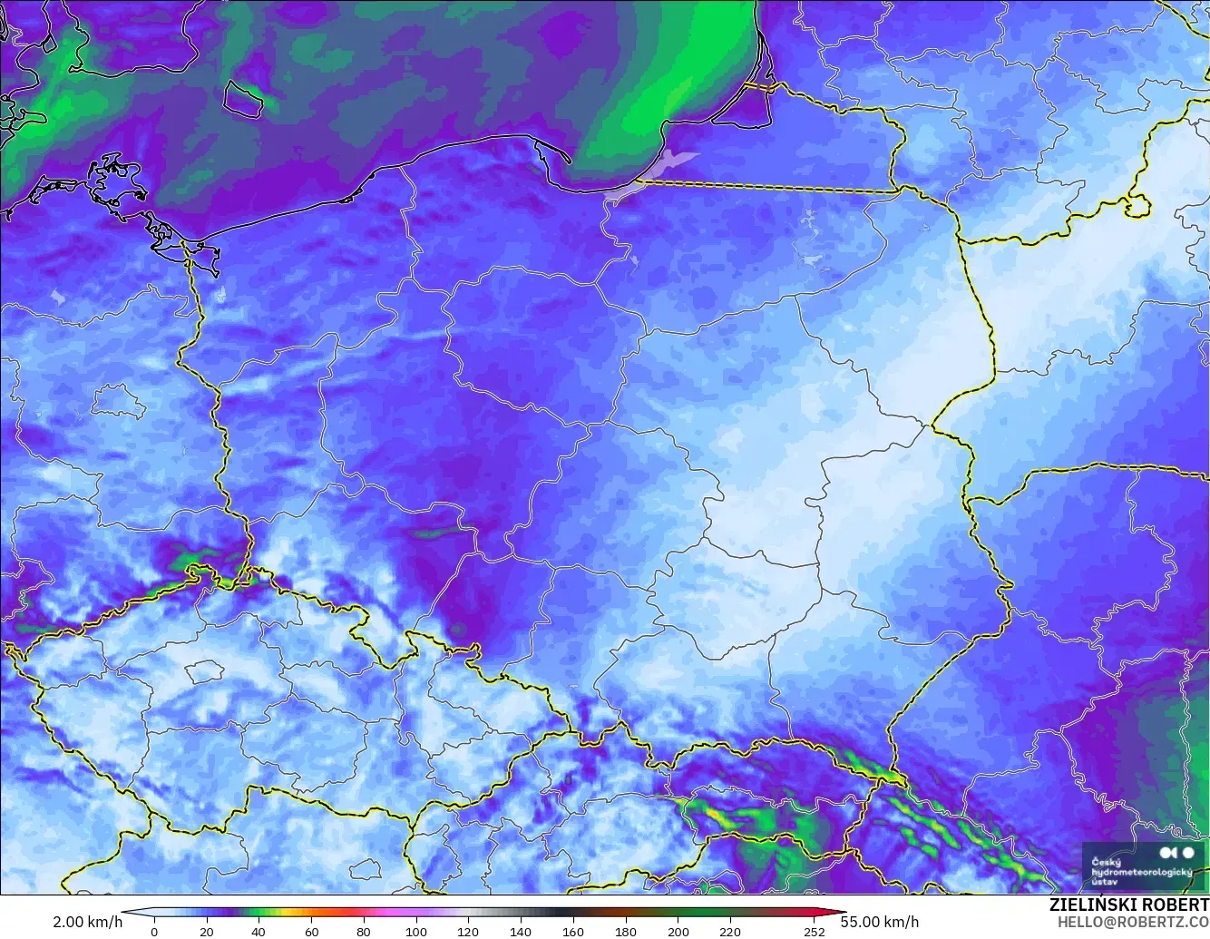 ALADIN CZ 2.3 km model - Polonya, Rüzgâr Esintileri