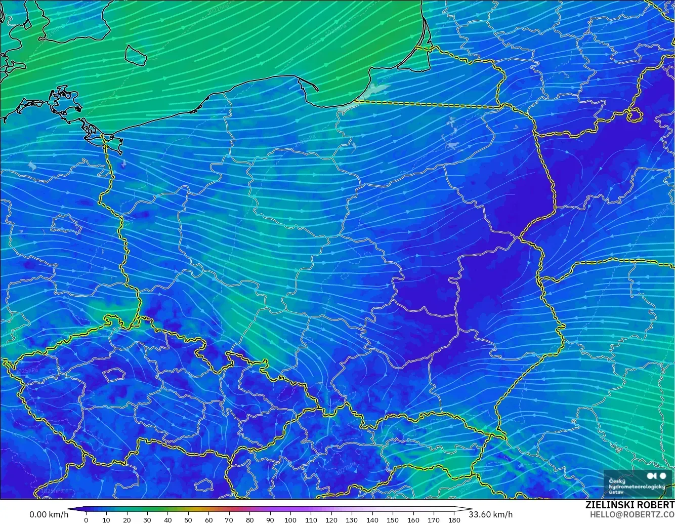 ALADIN CZ 2.3 km model - Polonya, 10 m Rüzgâr