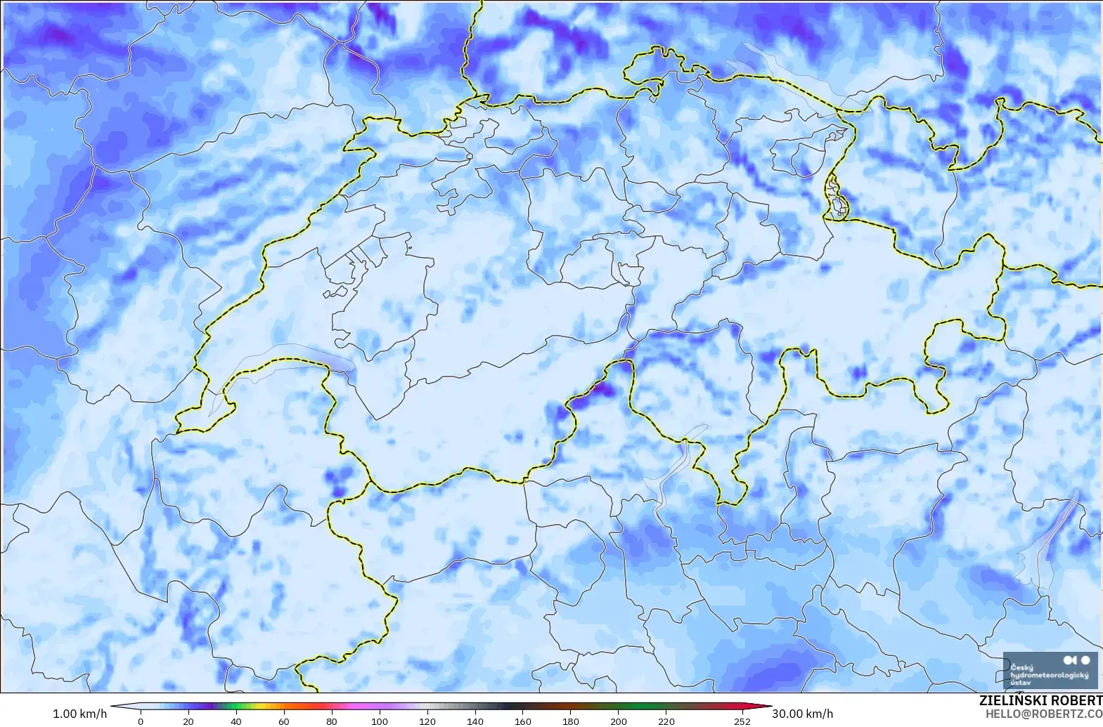 ALADIN CZ 2.3 km model - İsviçre, Rüzgâr Esintileri