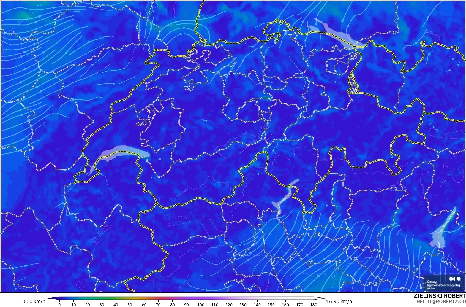 ALADIN CZ 2.3 km model - İsviçre, 10 m Rüzgâr