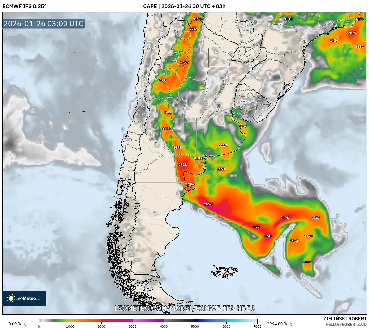 ECMWF IFS 0.25° model - Arjantin, CAPE