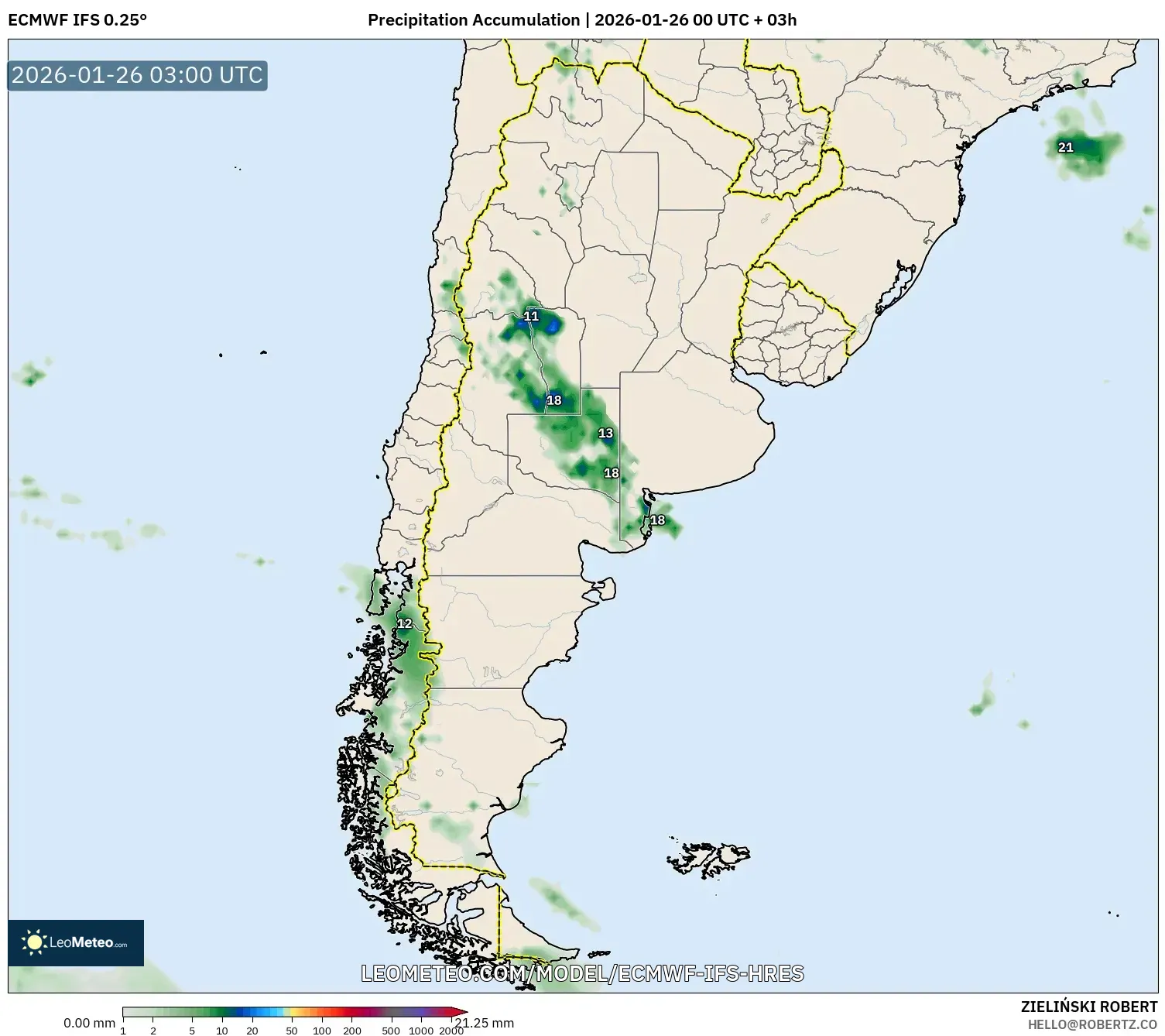 ECMWF IFS 0.25° model - Arjantin, Yağış Birikimi