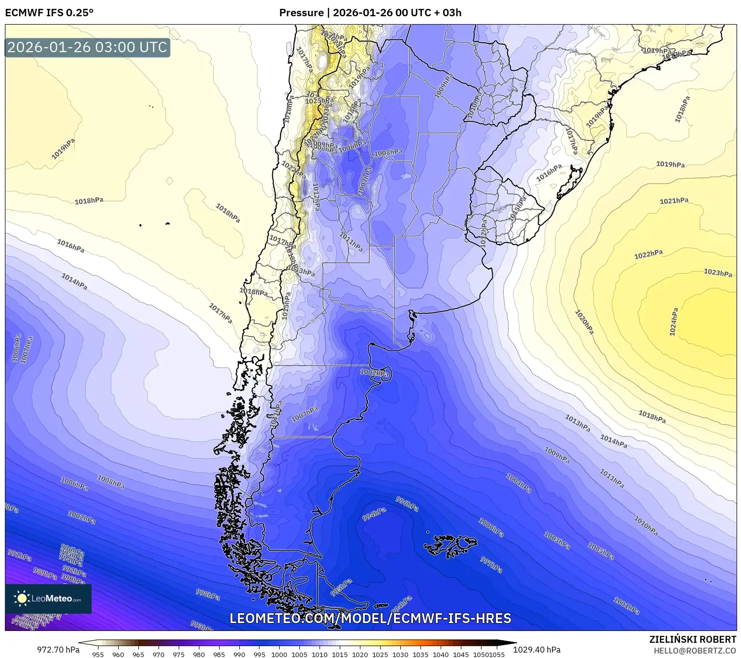 ECMWF IFS 0.25° model - Arjantin, Basınç