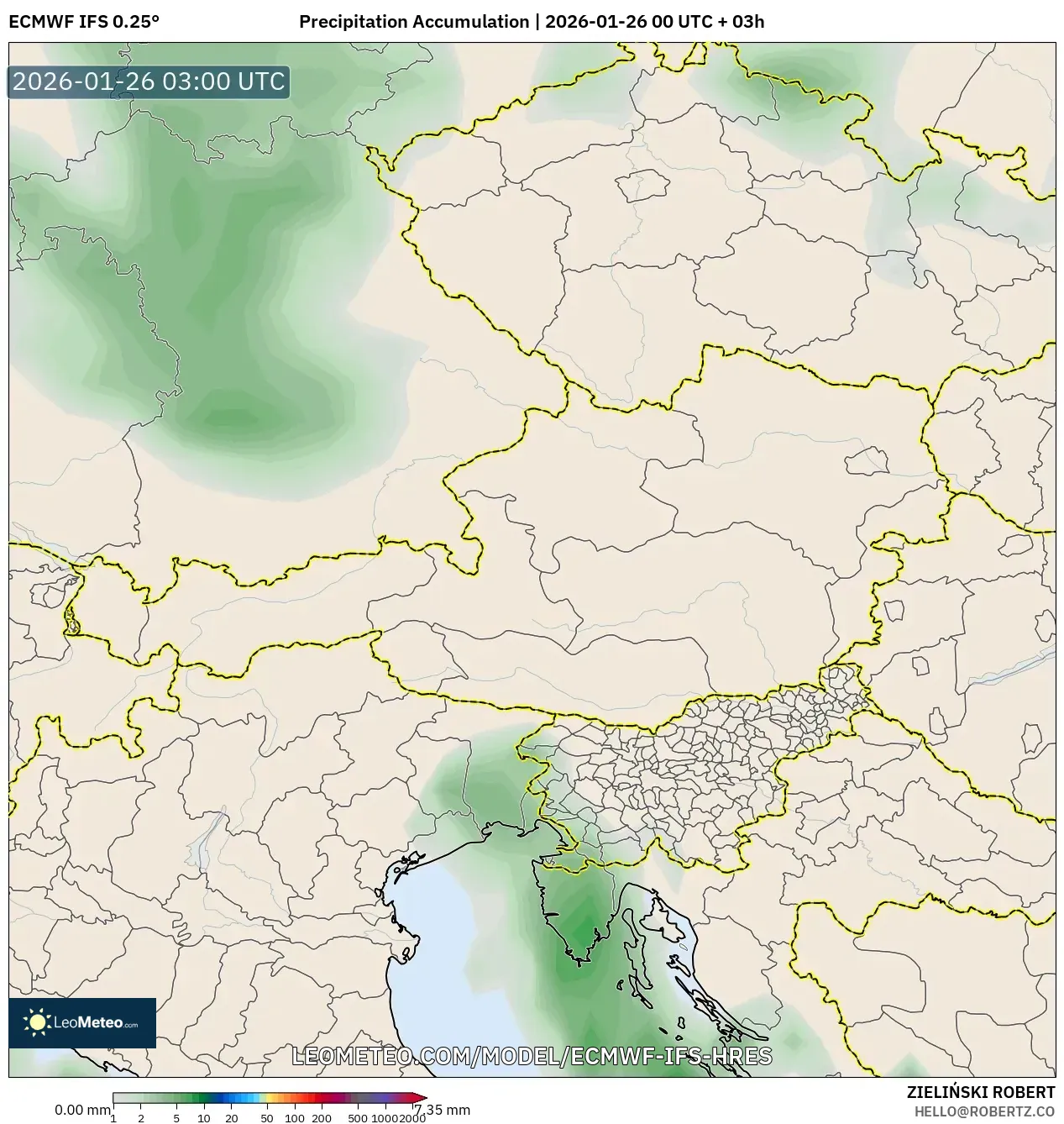 ECMWF IFS 0.25° model - Avusturya, Yağış Birikimi