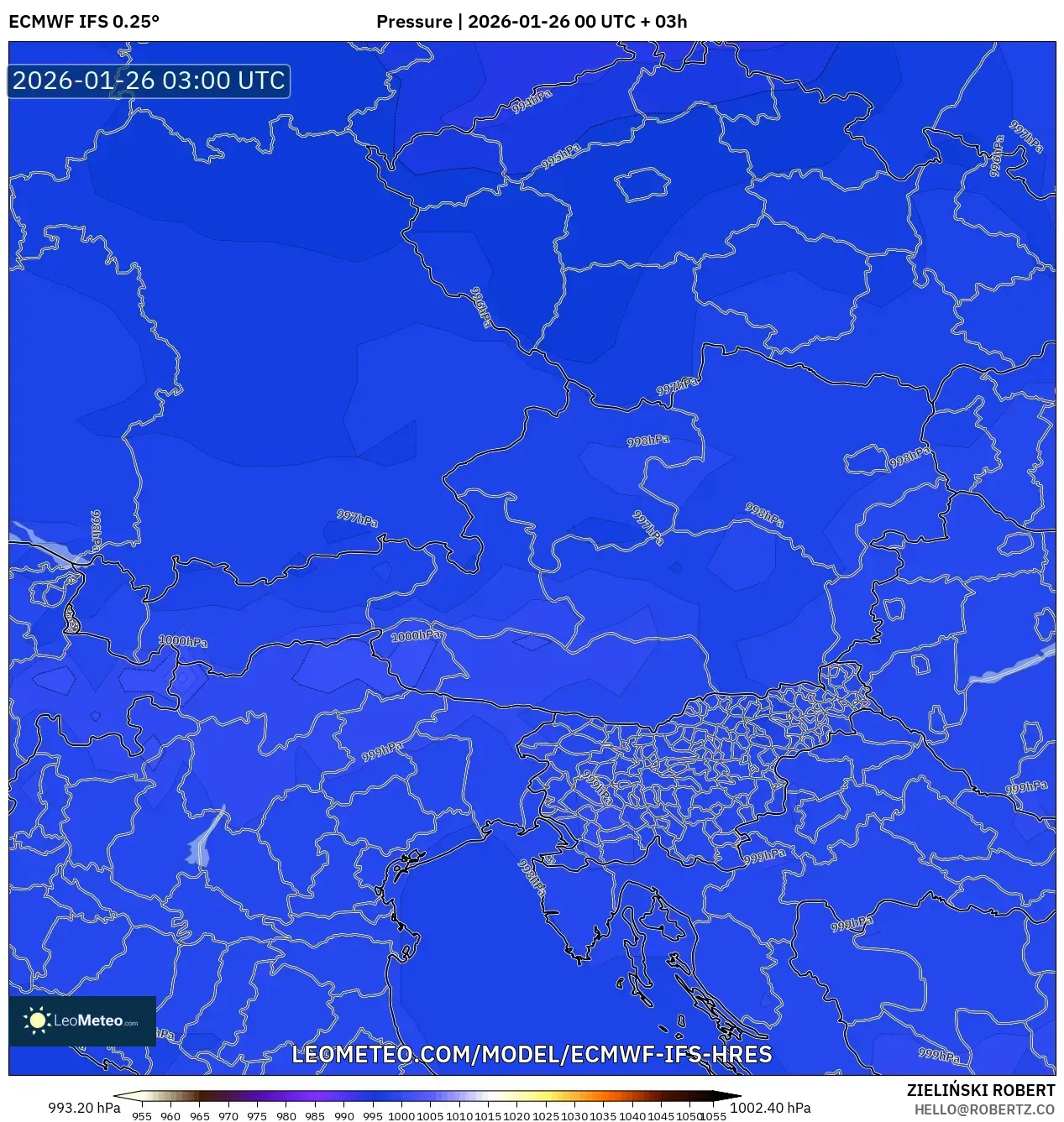 ECMWF IFS 0.25° model - Avusturya, Basınç