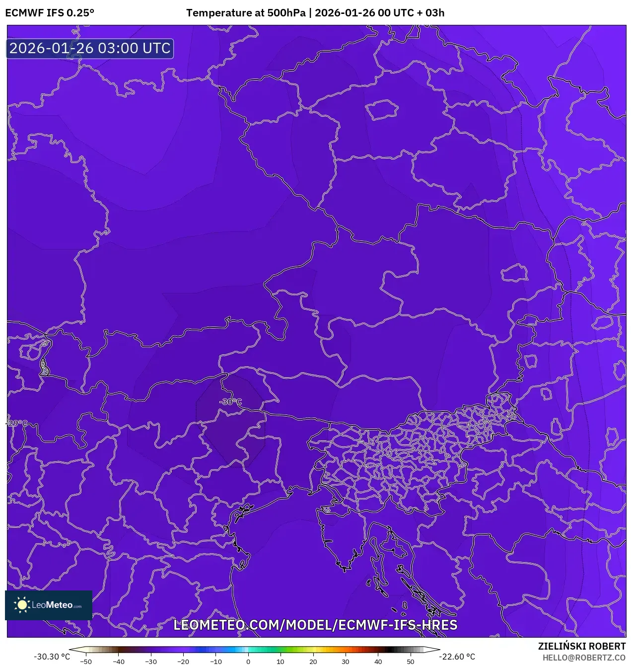 ECMWF IFS 0.25° model - Avusturya, 500 hPa Sıcaklık