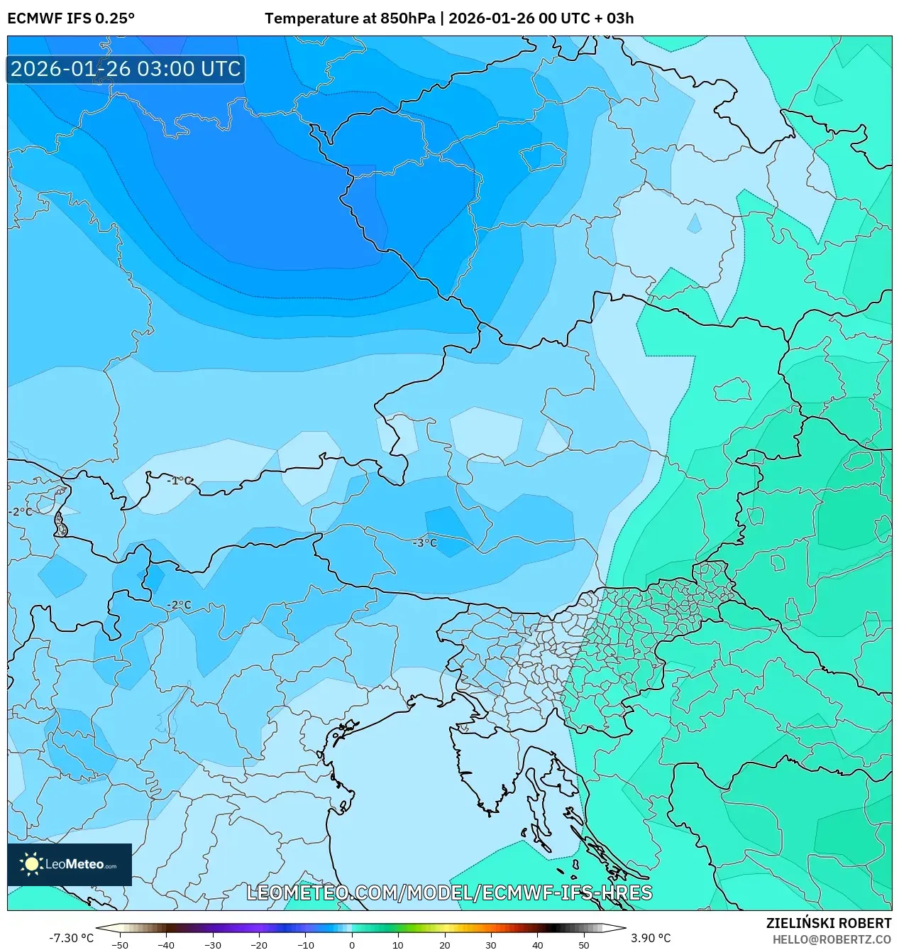 ECMWF IFS 0.25° model - Avusturya, 850 hPa Sıcaklık