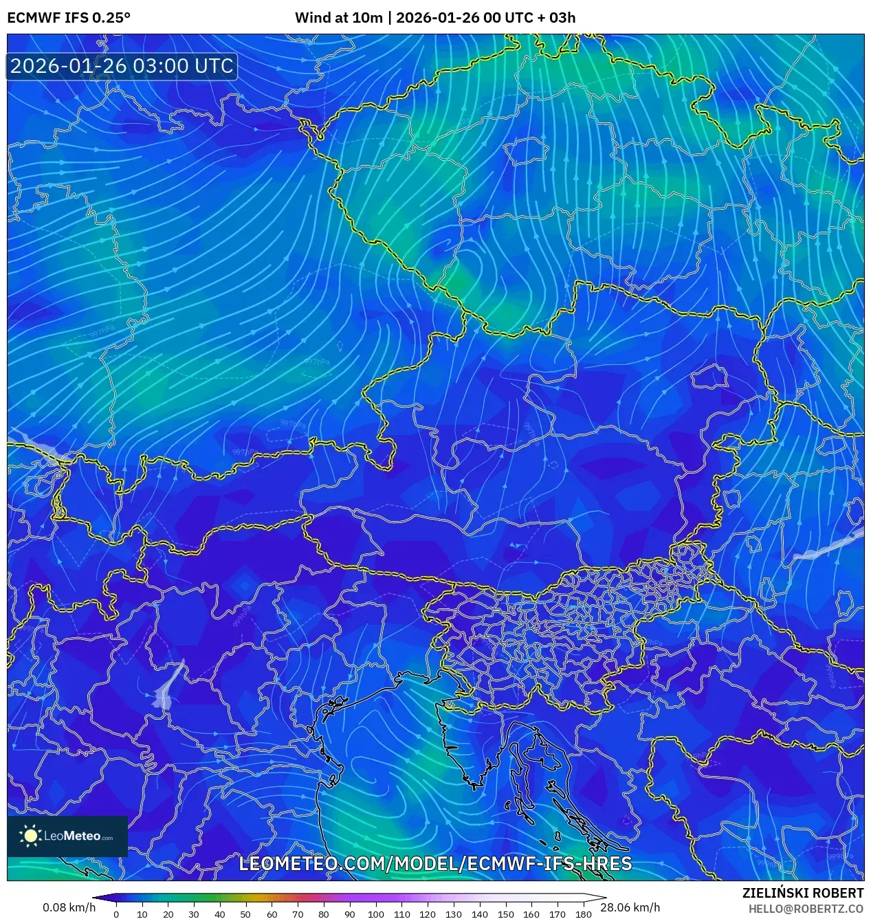 ECMWF IFS 0.25° model - Avusturya, 10 m Rüzgâr