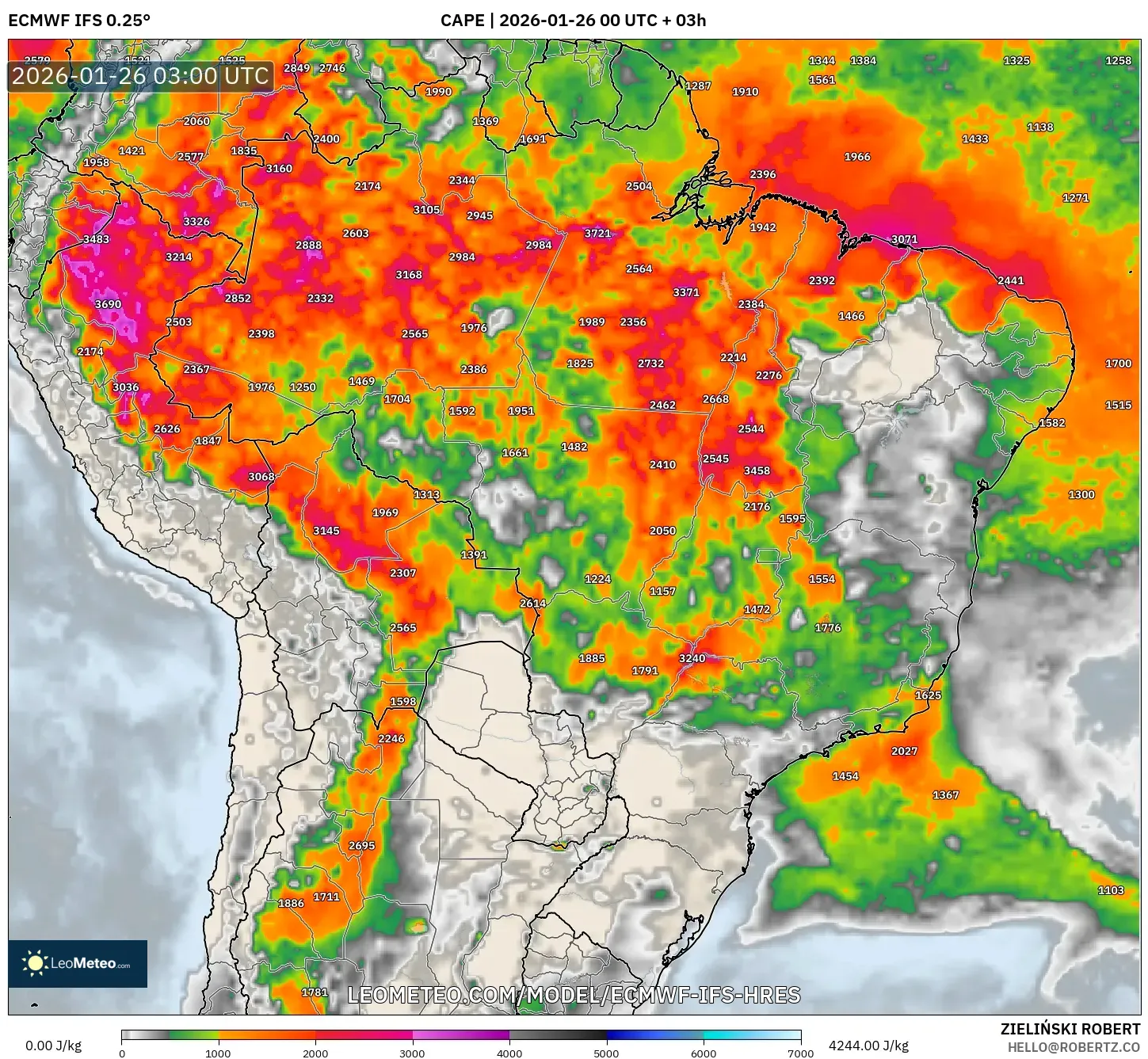 ECMWF IFS 0.25° model - Brezilya, CAPE