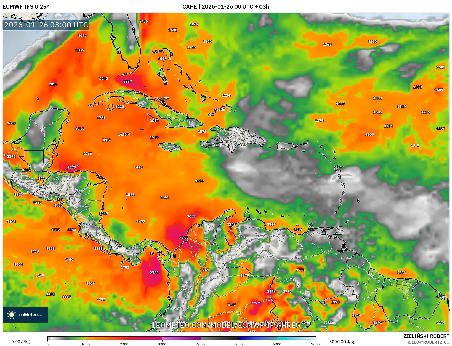 ECMWF IFS 0.25° model - Karayipler, CAPE