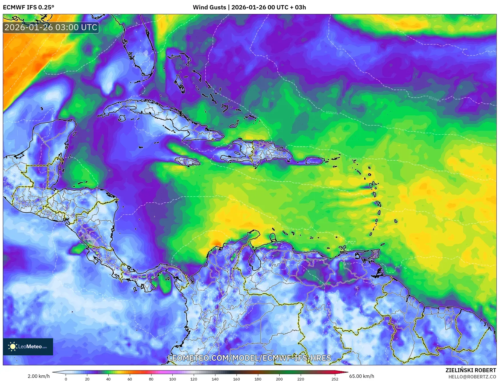 ECMWF IFS 0.25° model - Karayipler, Rüzgâr Esintileri