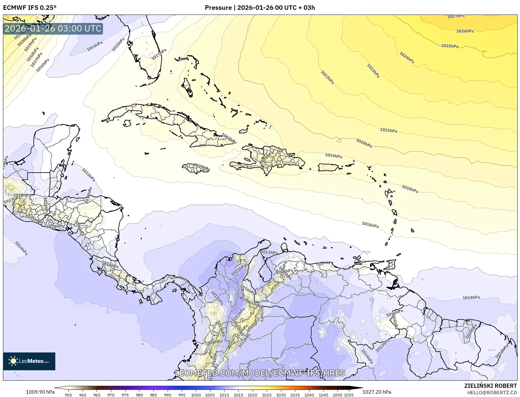 ECMWF IFS 0.25° model - Karayipler, Basınç