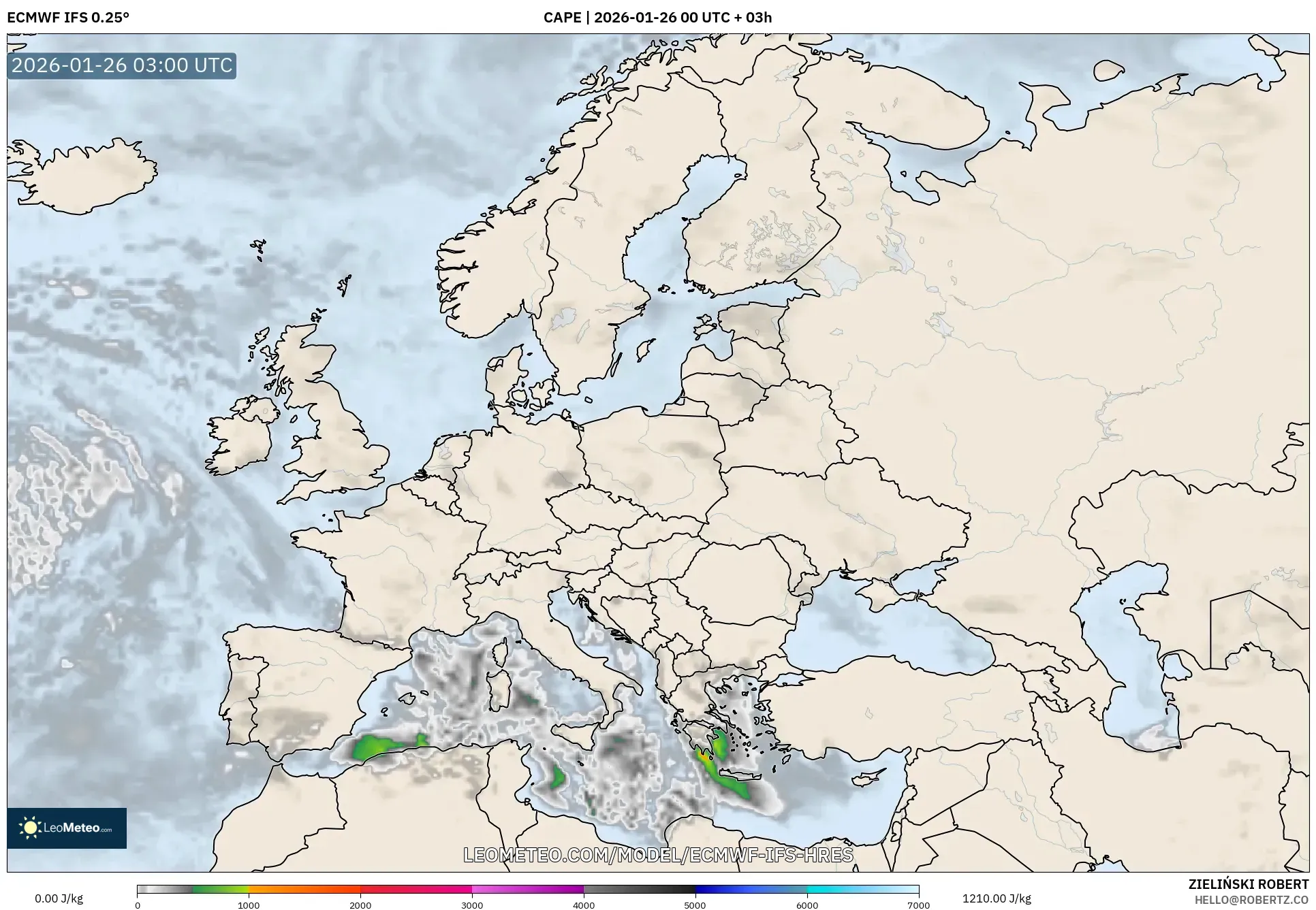 ECMWF IFS 0.25° model - Avrupa, CAPE