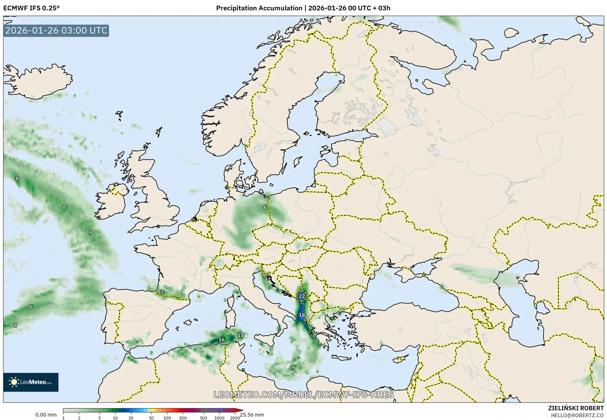 ECMWF IFS 0.25° model - Avrupa, Yağış Birikimi