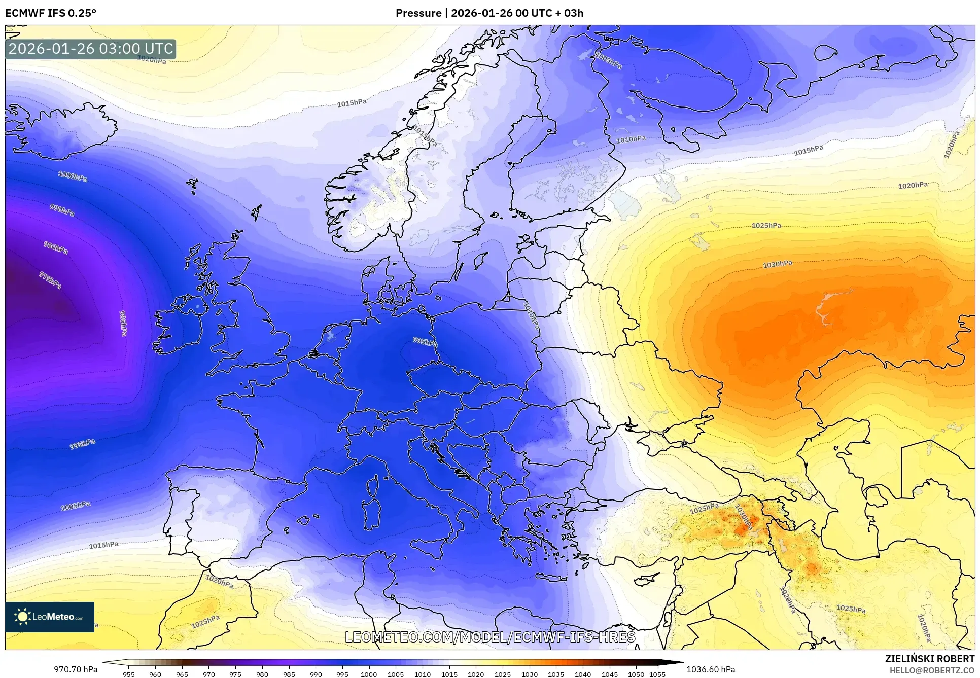 ECMWF IFS 0.25° model - Avrupa, Basınç