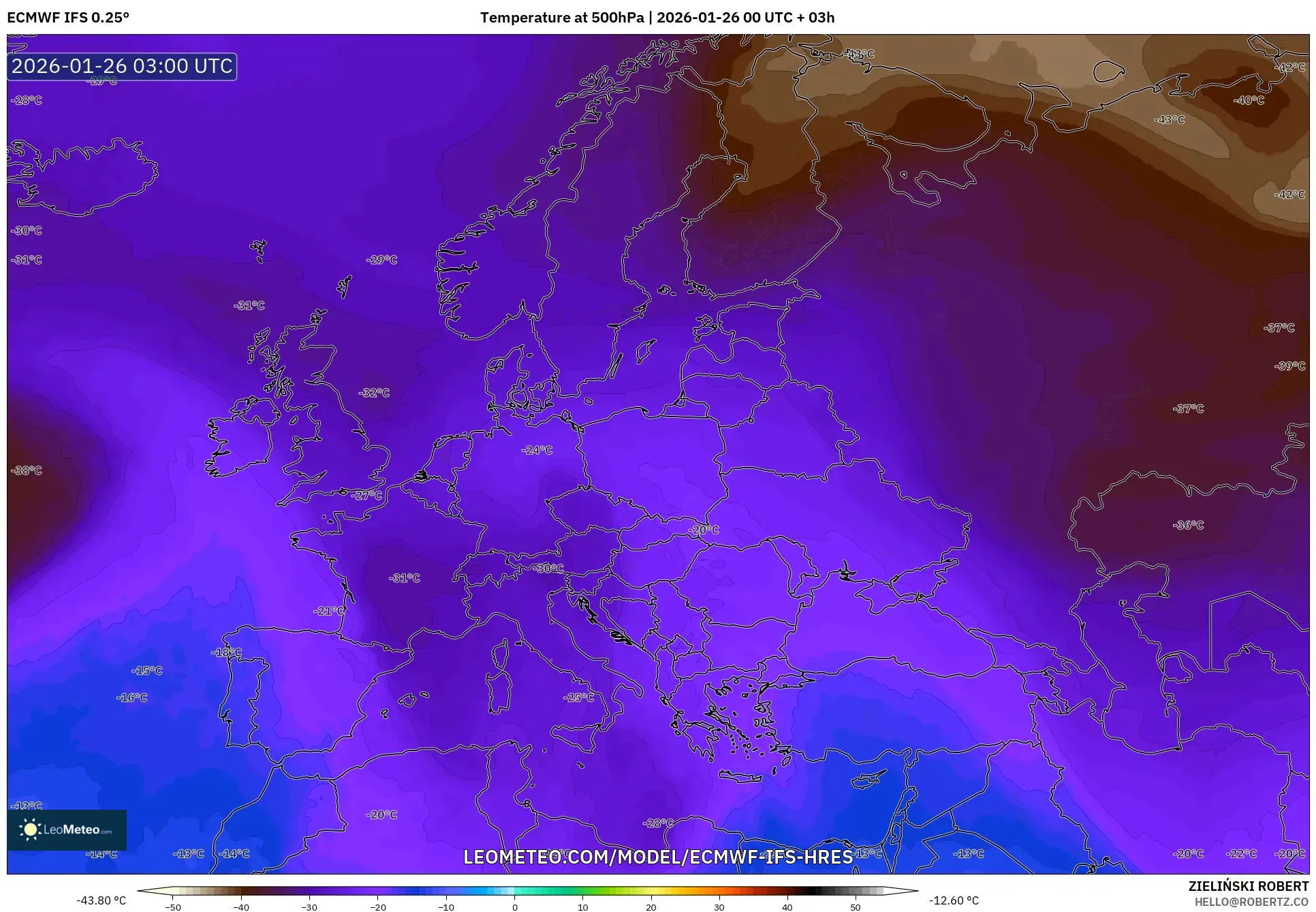 ECMWF IFS 0.25° model - Avrupa, 500 hPa Sıcaklık