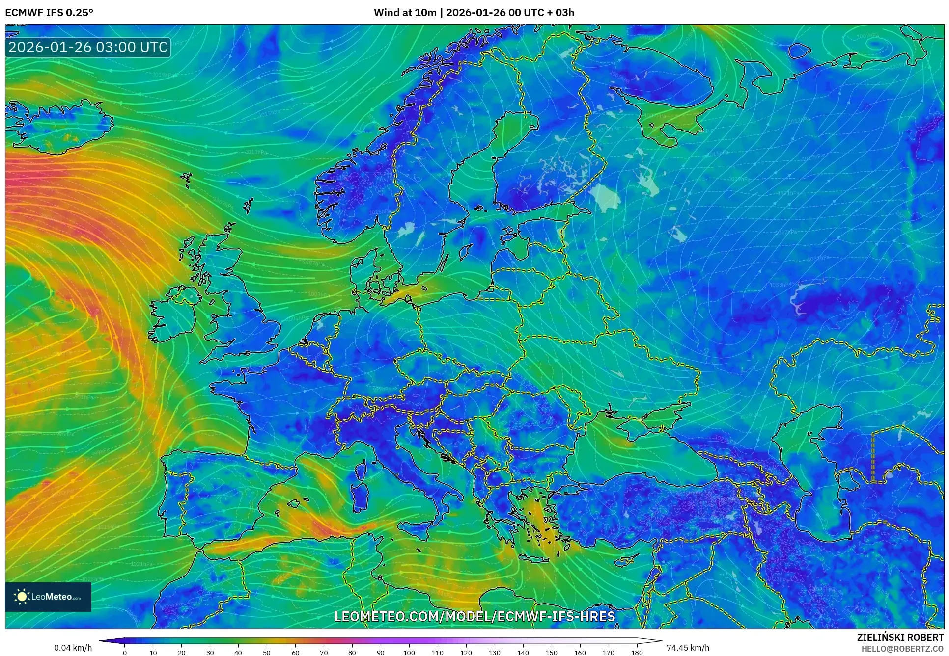 ECMWF IFS 0.25° model - Avrupa, 10 m Rüzgâr