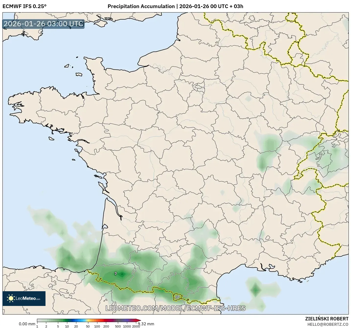 ECMWF IFS 0.25° model - Fransa, Yağış Birikimi