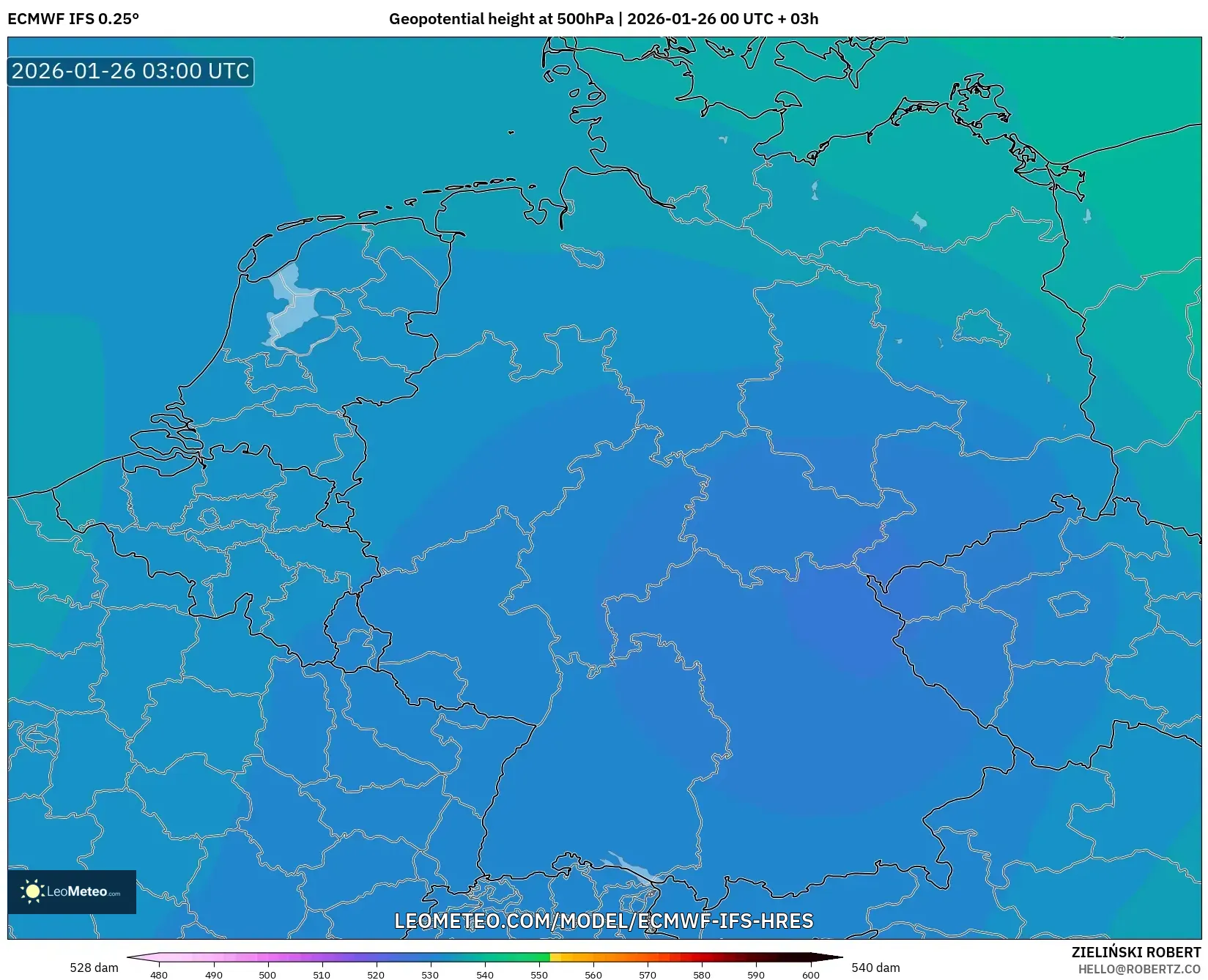 ECMWF IFS 0.25° model - Almanya, 500 hPa’da jeopotansiyel yükseklik