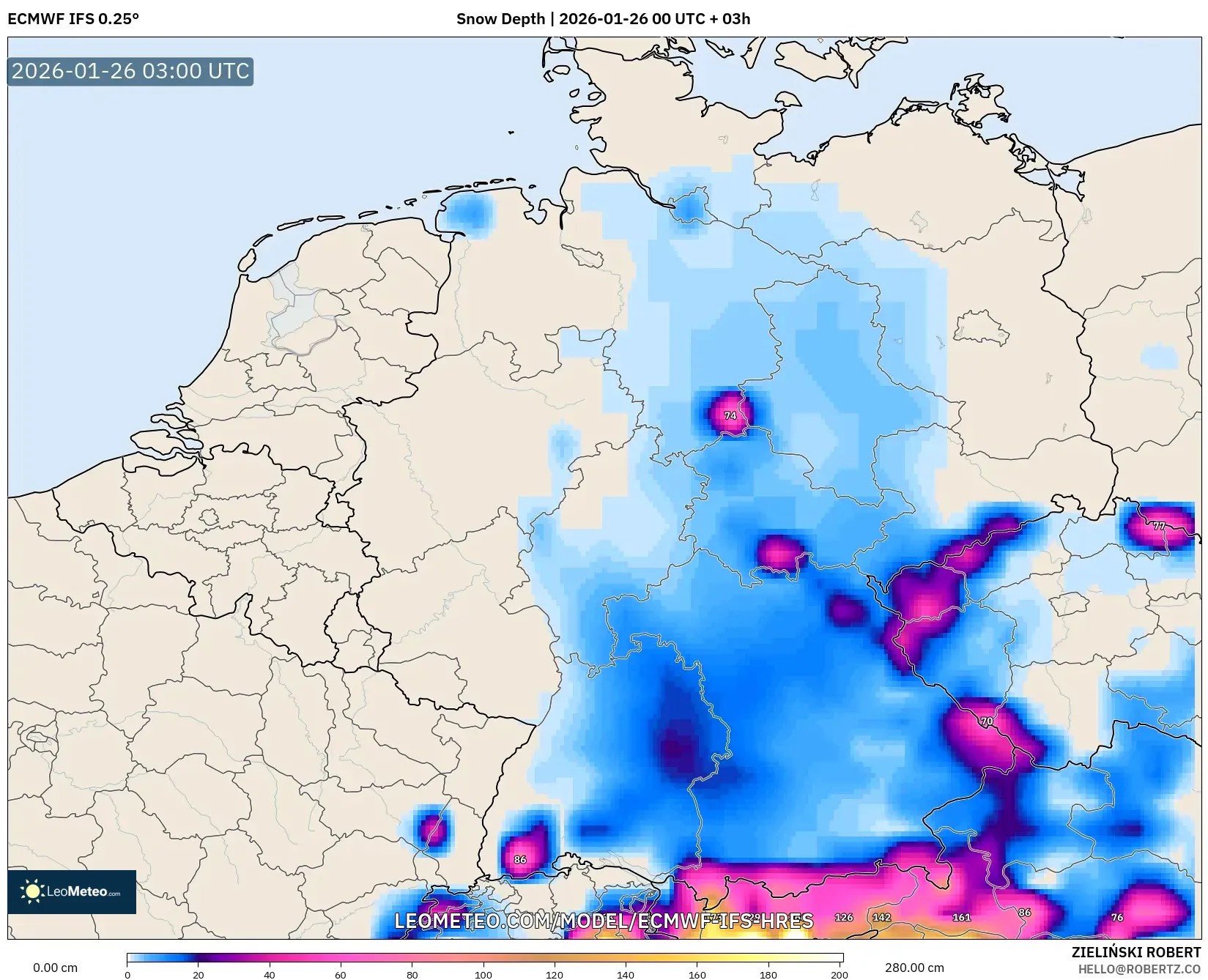 ECMWF IFS 0.25° model - Almanya, Kar Kalınlığı