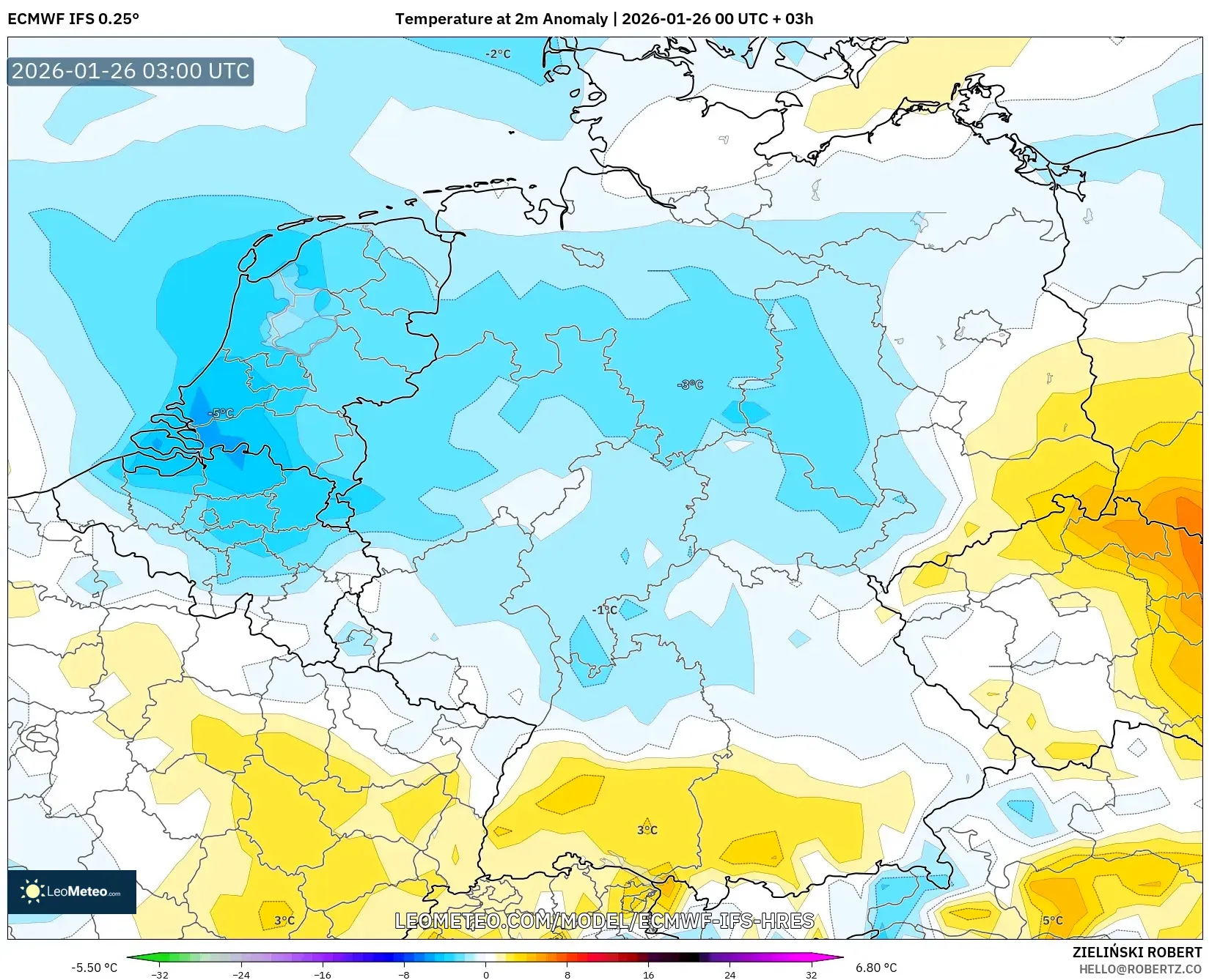 ECMWF IFS 0.25° model - Almanya, 2 m Sıcaklık Anomalisi