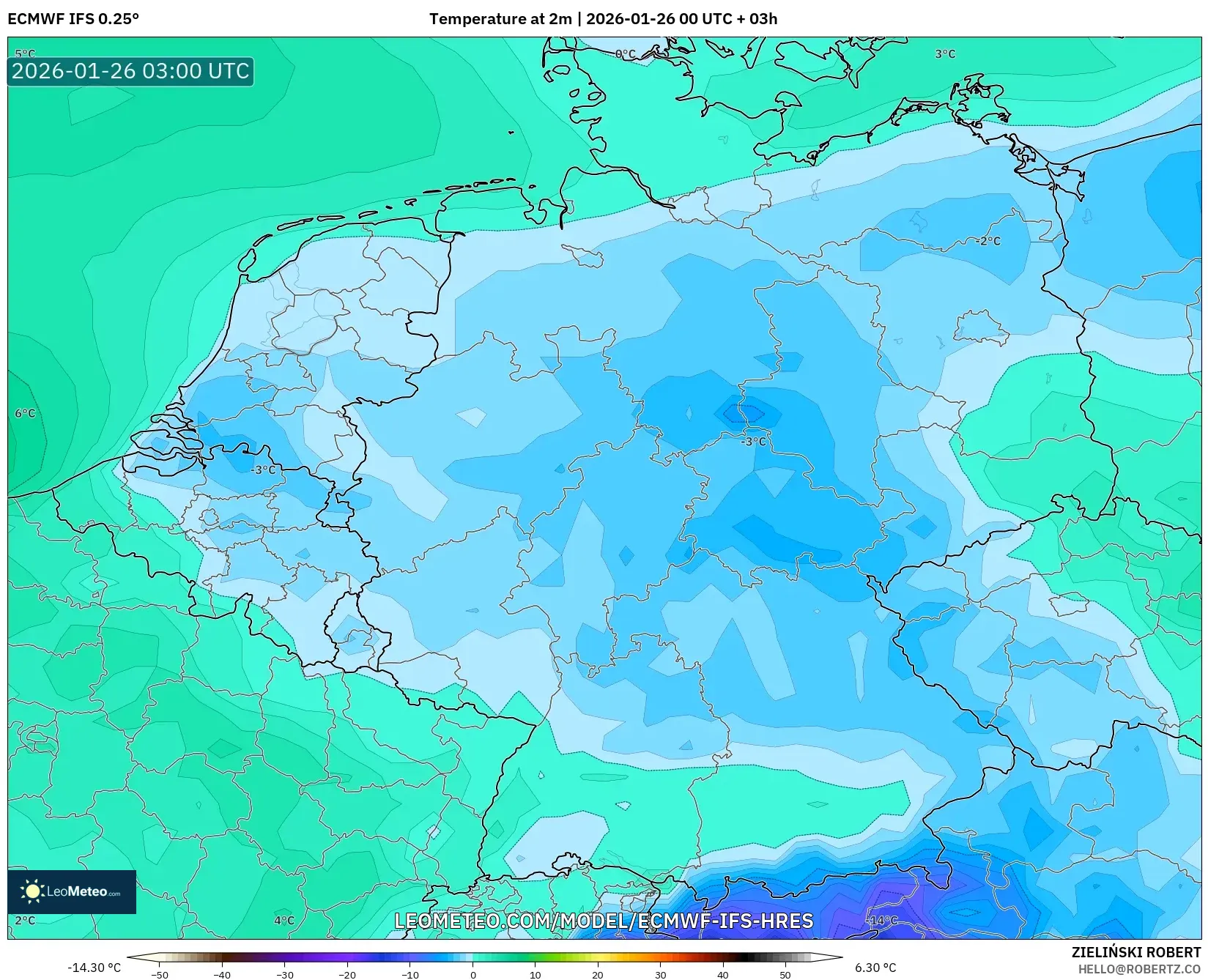 ECMWF IFS 0.25° model - Almanya, 2 m Sıcaklık