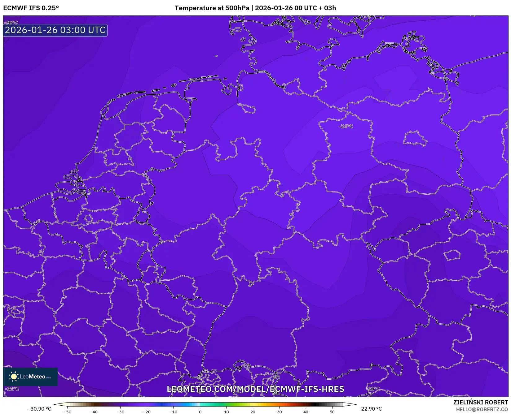 ECMWF IFS 0.25° model - Almanya, 500 hPa Sıcaklık