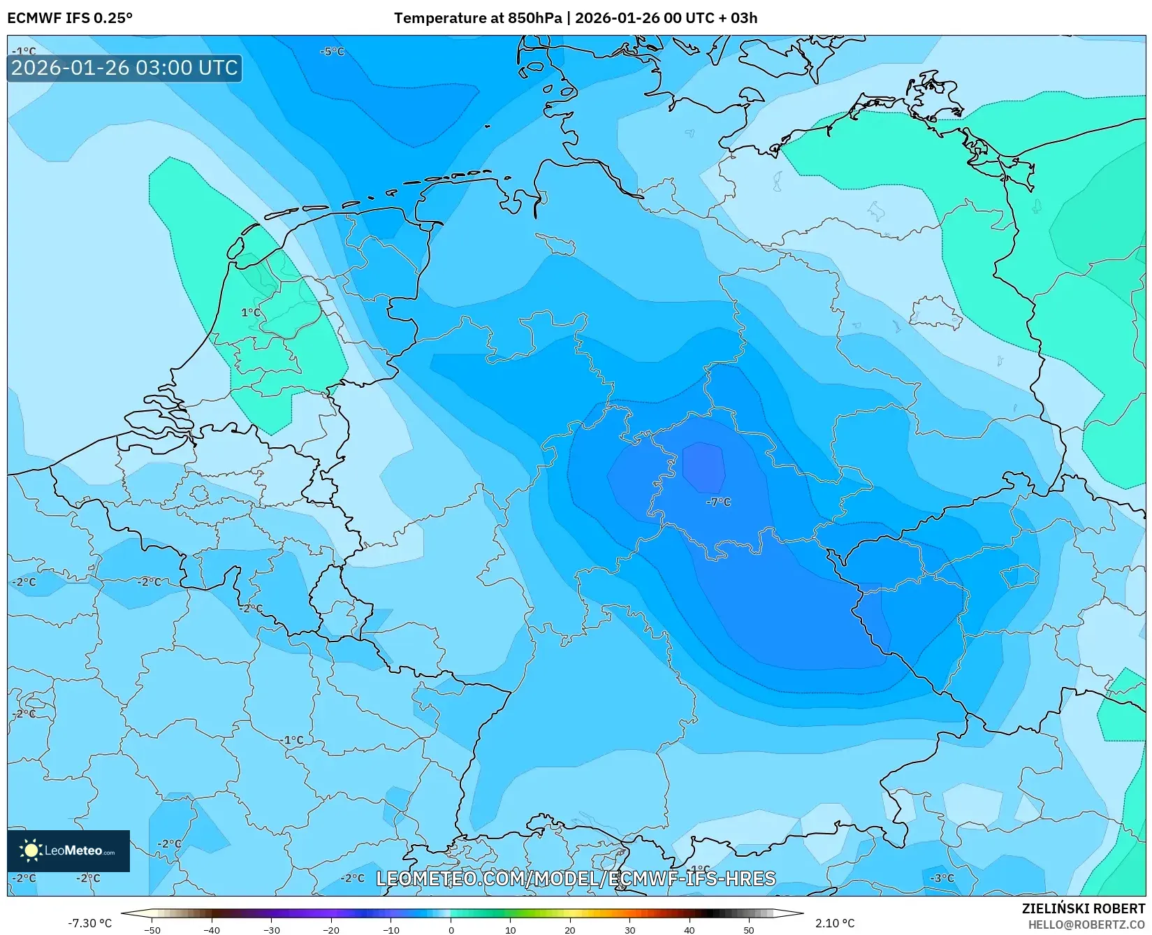 ECMWF IFS 0.25° model - Almanya, 850 hPa Sıcaklık