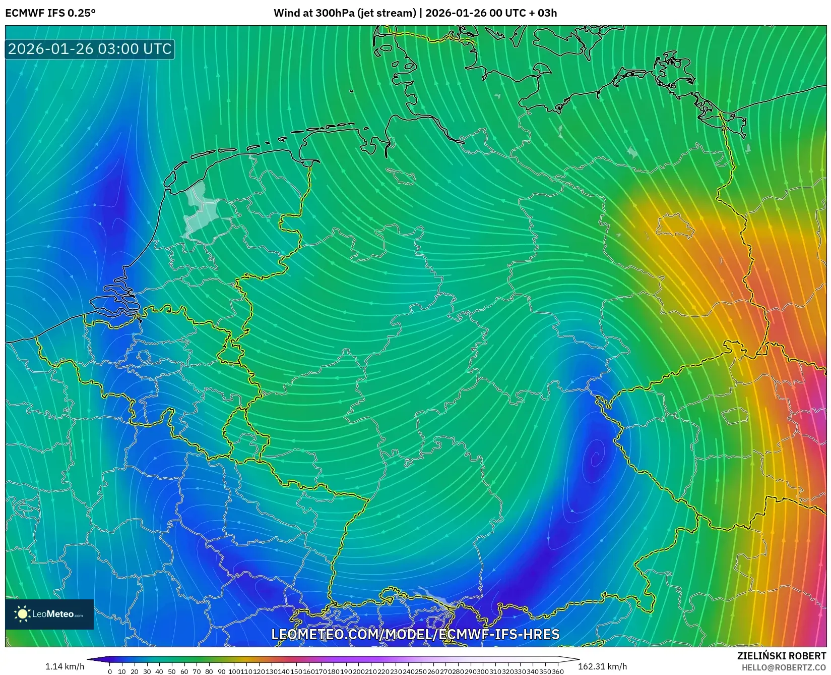 ECMWF IFS 0.25° model - Almanya, 300 hPa Rüzgârı (jet)
