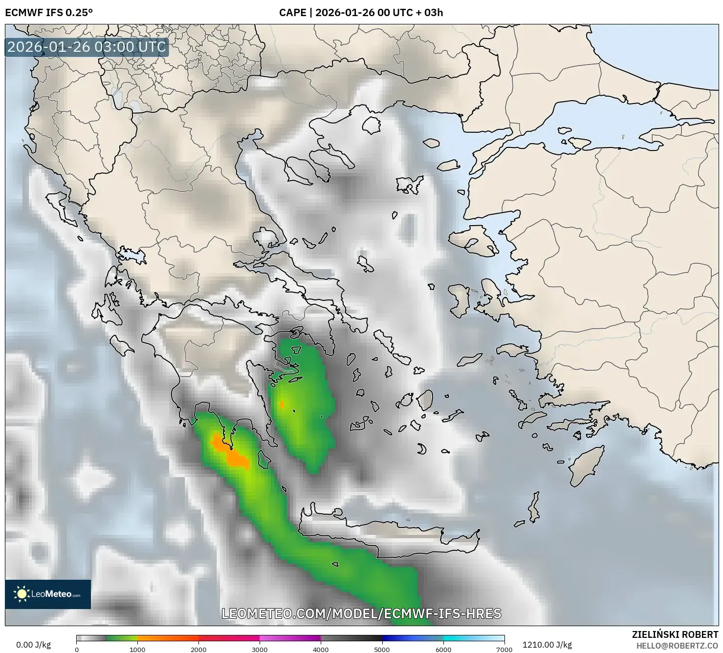 ECMWF IFS 0.25° model - Yunanistan, CAPE