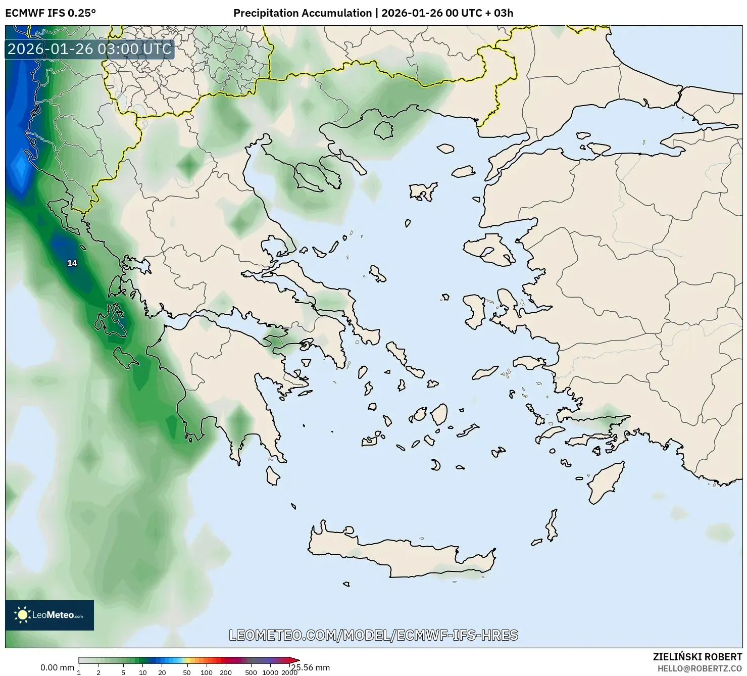 ECMWF IFS 0.25° model - Yunanistan, Yağış Birikimi