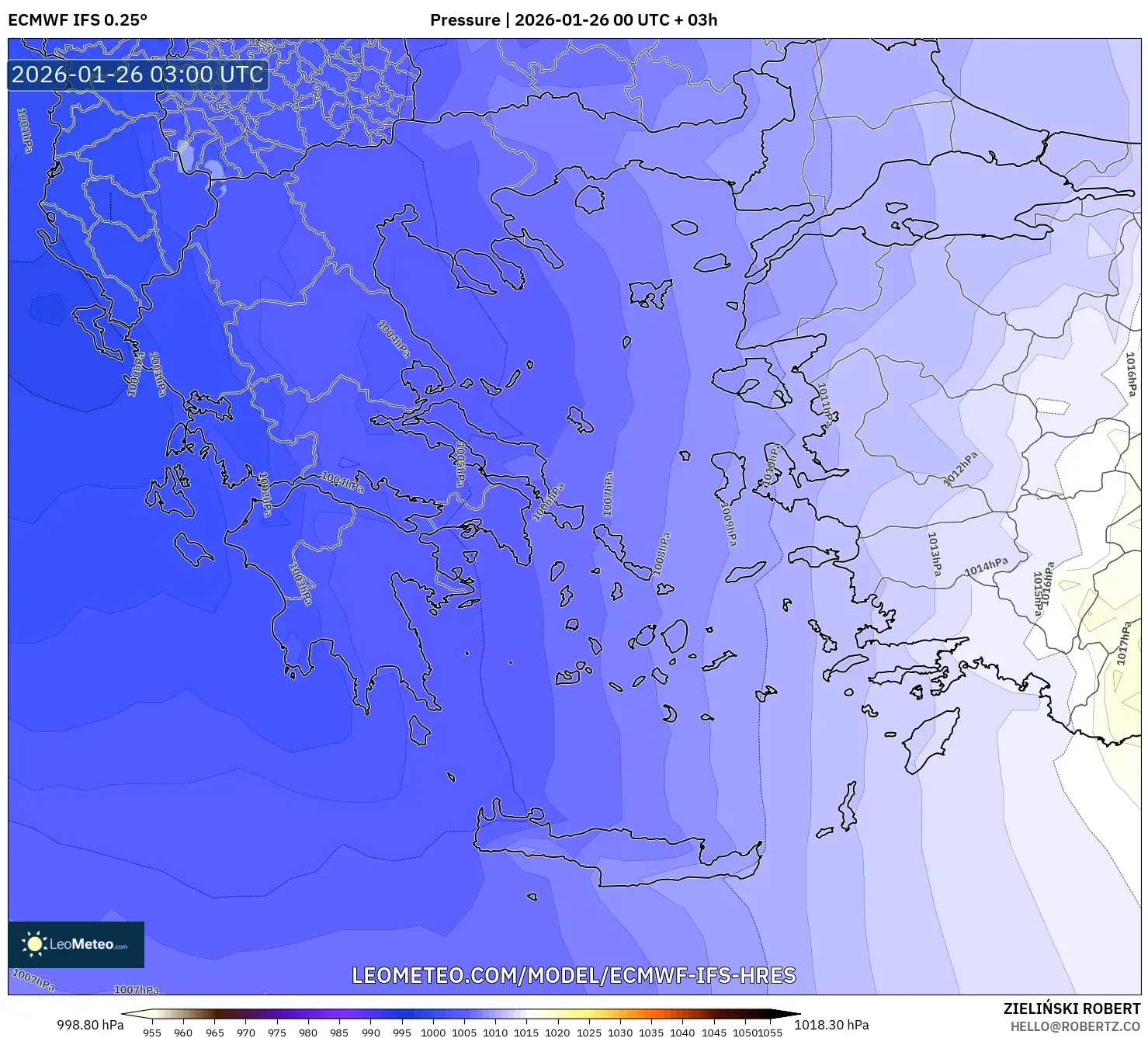 ECMWF IFS 0.25° model - Yunanistan, Basınç
