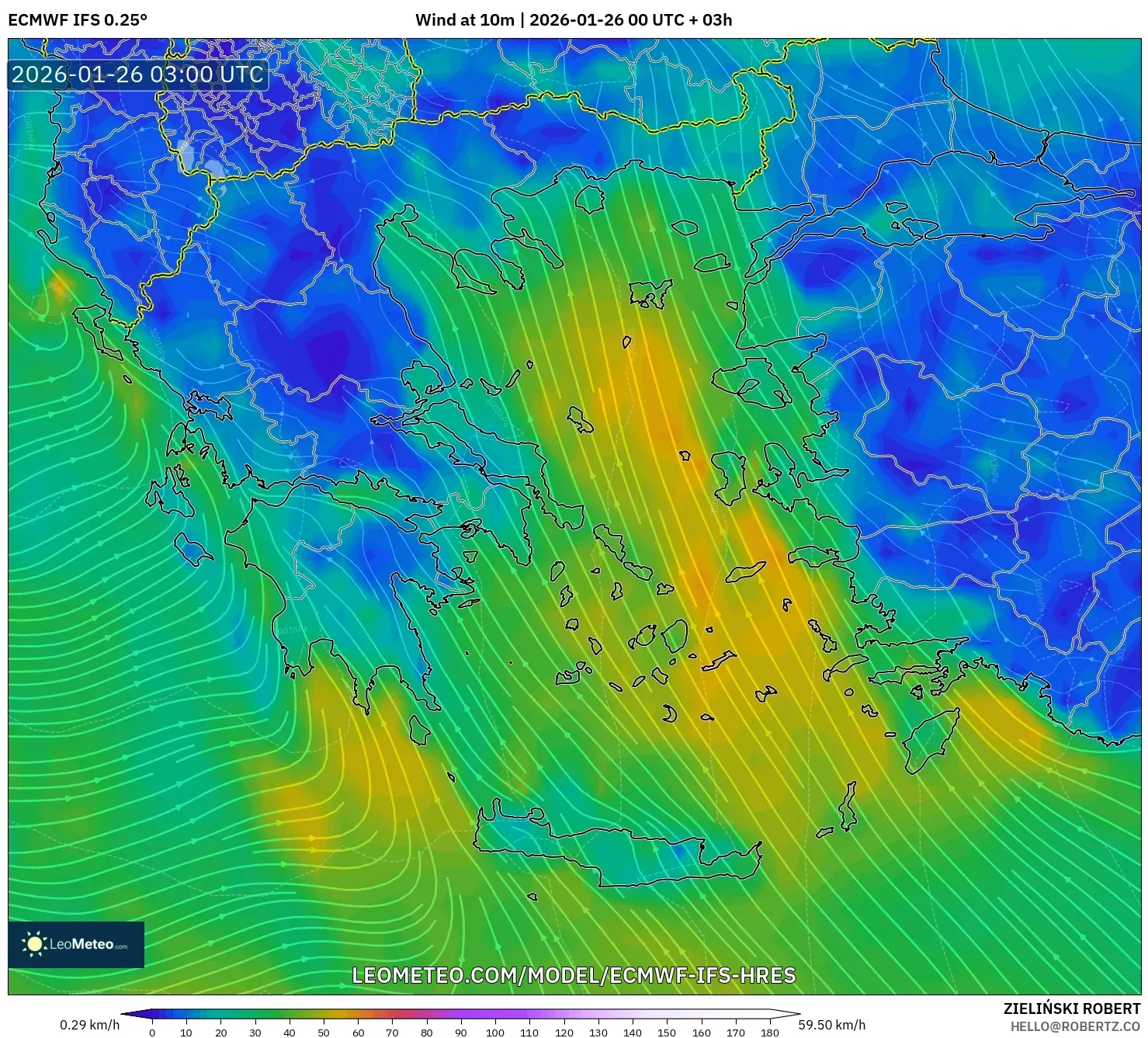 ECMWF IFS 0.25° model - Yunanistan, 10 m Rüzgâr
