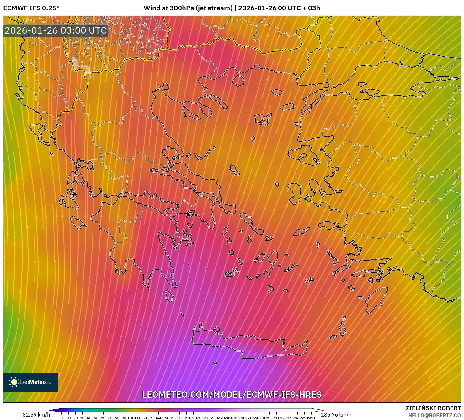 ECMWF IFS 0.25° model - Yunanistan, 300 hPa Rüzgârı (jet)