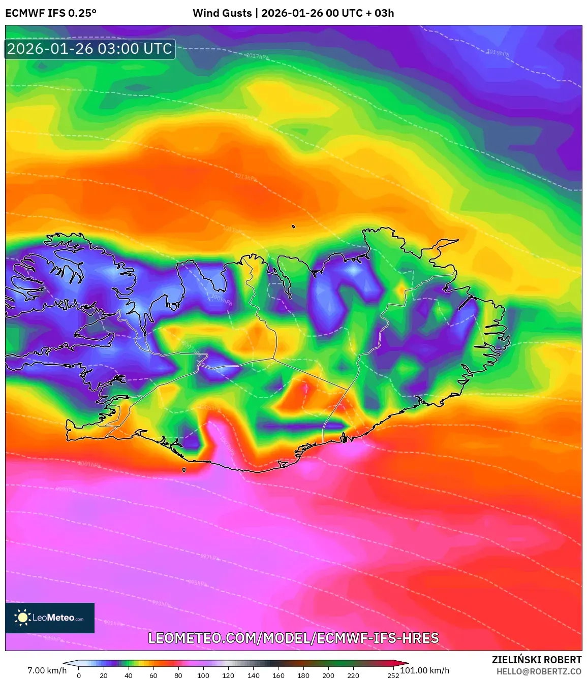 ECMWF IFS 0.25° model - İzlanda, Rüzgâr Esintileri