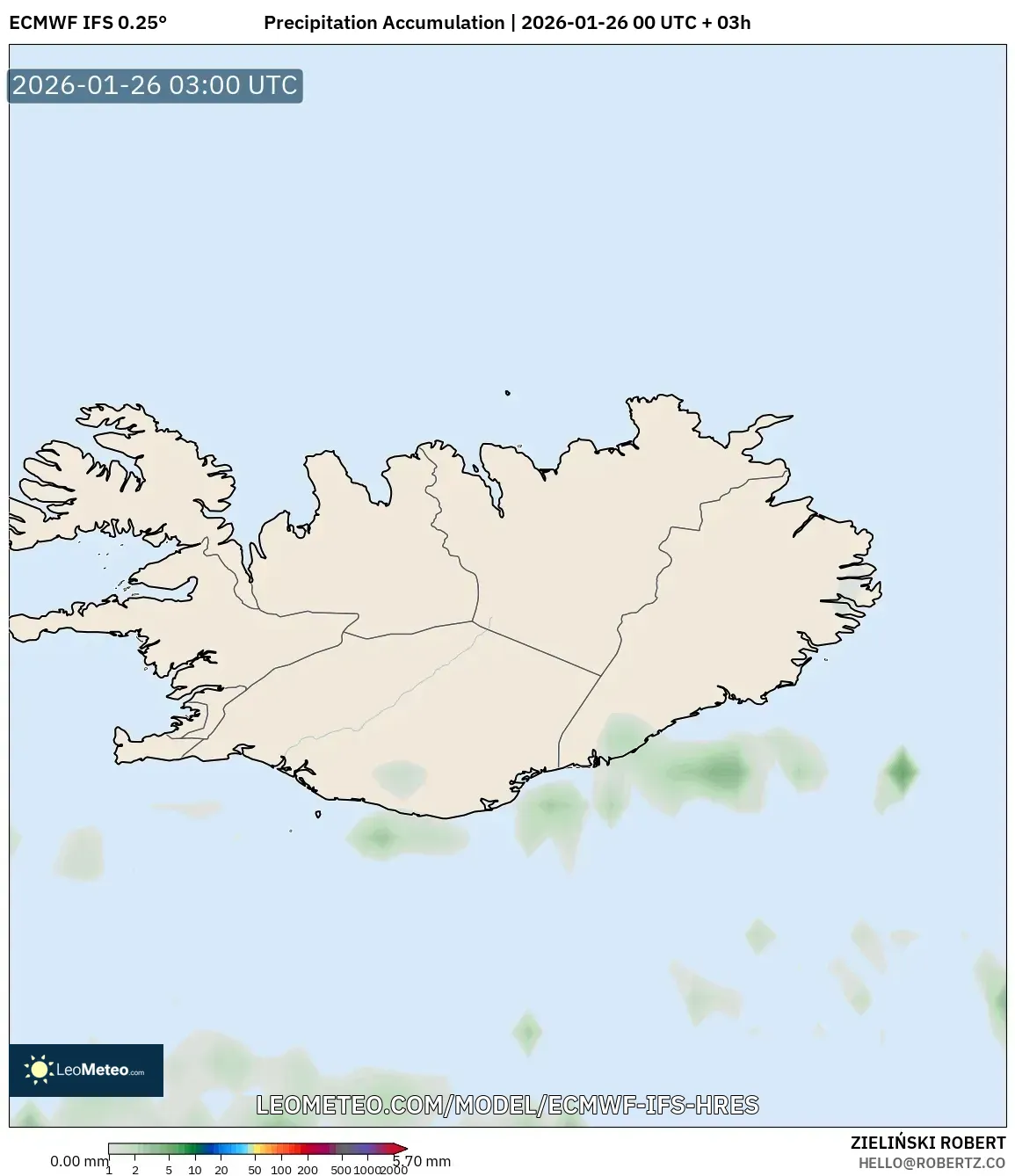 ECMWF IFS 0.25° model - İzlanda, Yağış Birikimi