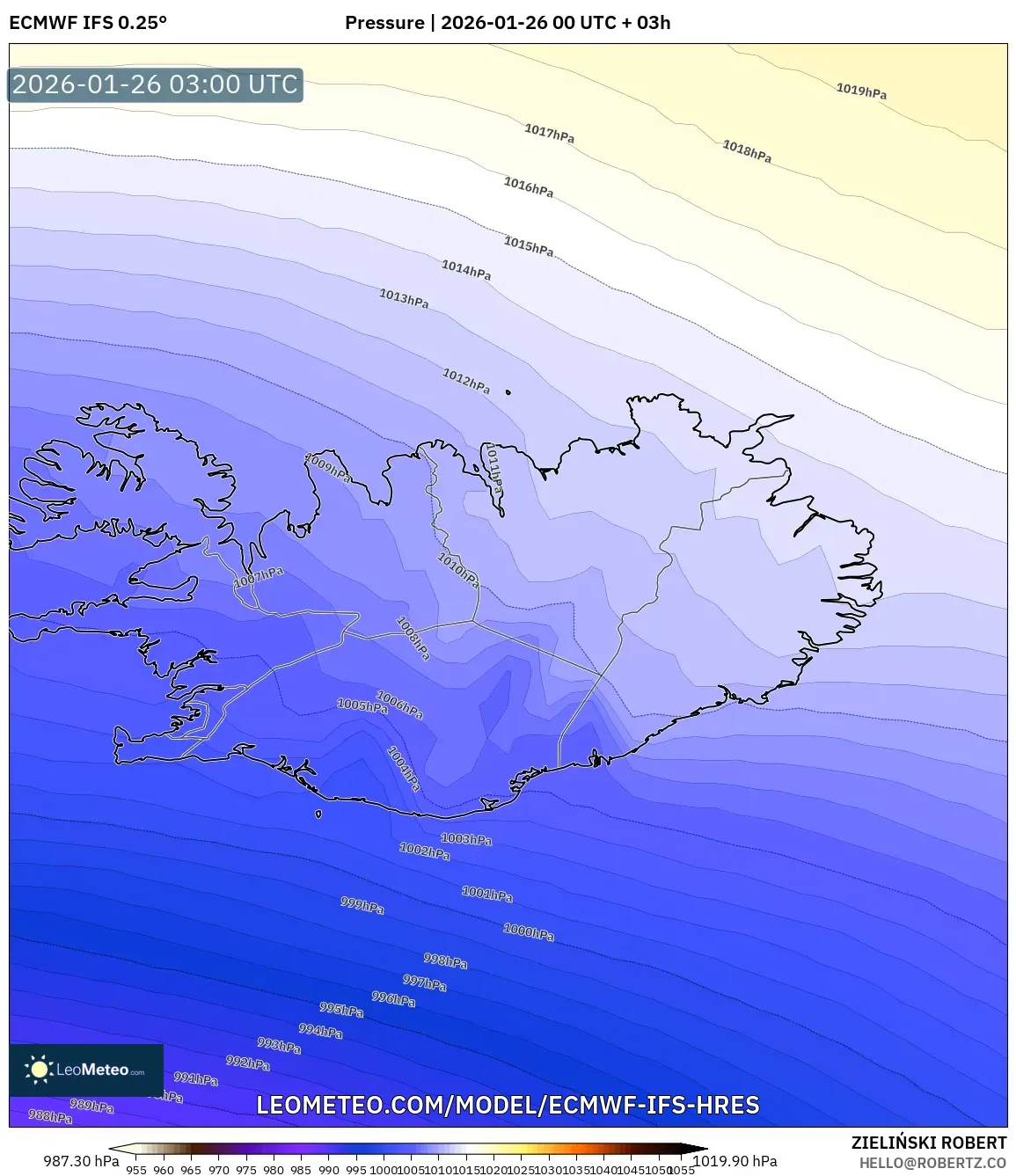 ECMWF IFS 0.25° model - İzlanda, Basınç