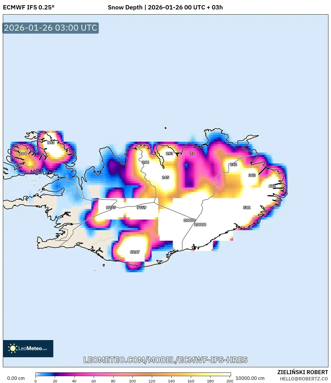 ECMWF IFS 0.25° model - İzlanda, Kar Kalınlığı