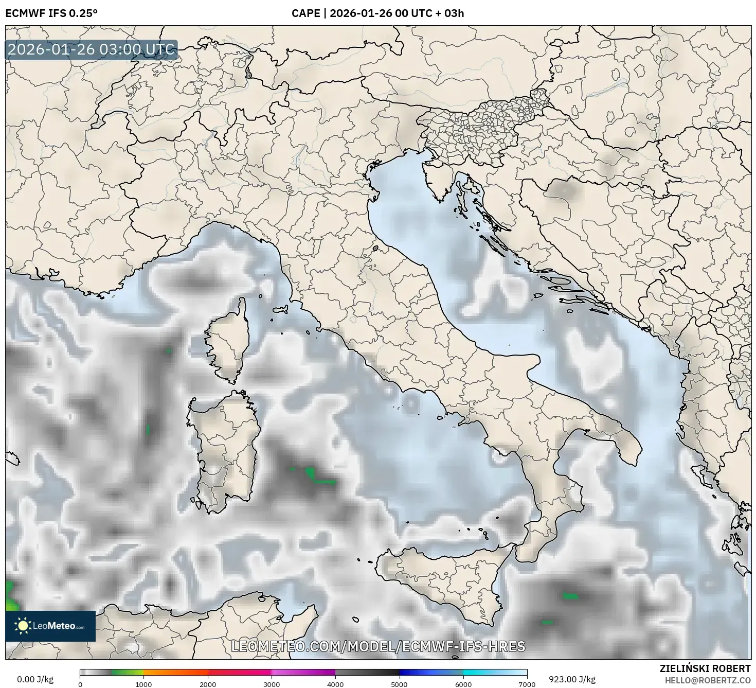 ECMWF IFS 0.25° model - İtalya, CAPE