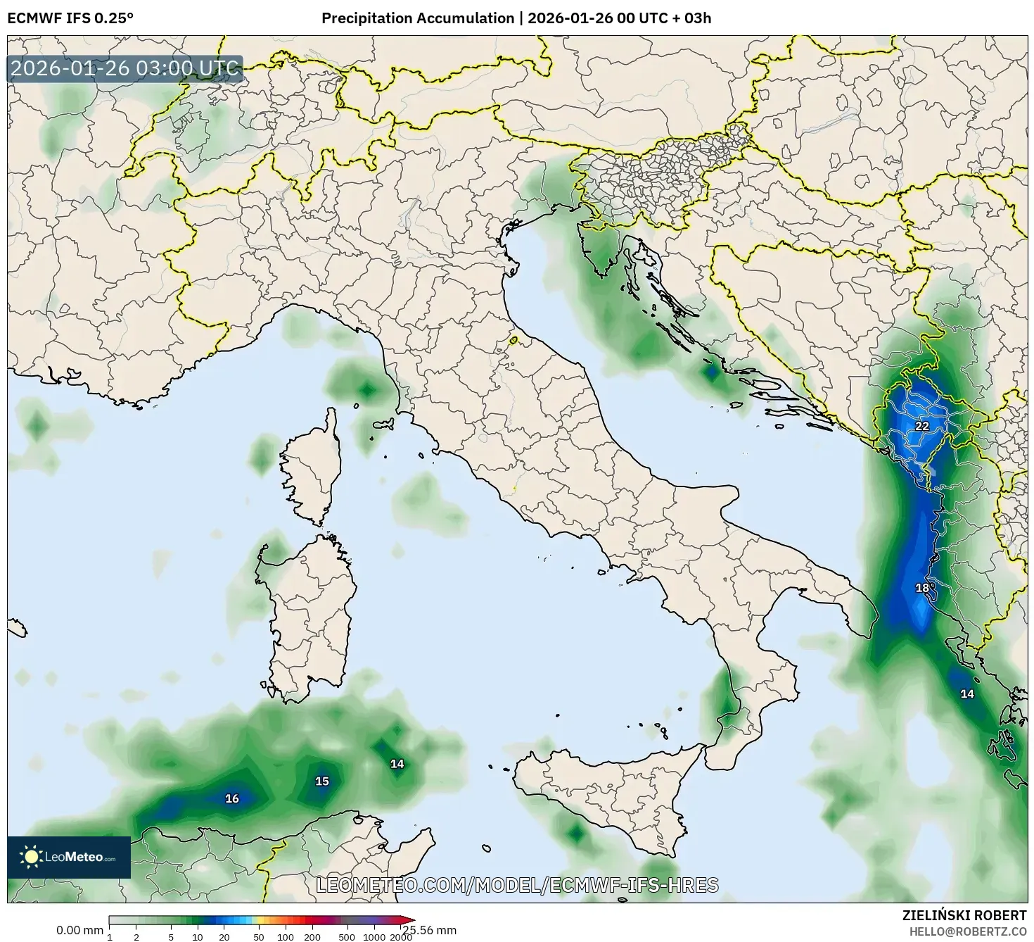 ECMWF IFS 0.25° model - İtalya, Yağış Birikimi