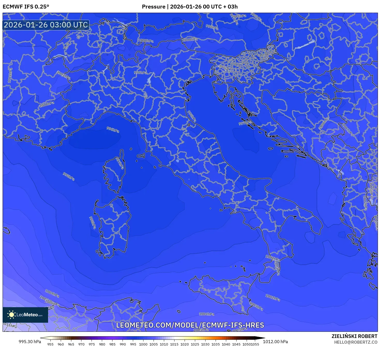 ECMWF IFS 0.25° model - İtalya, Basınç