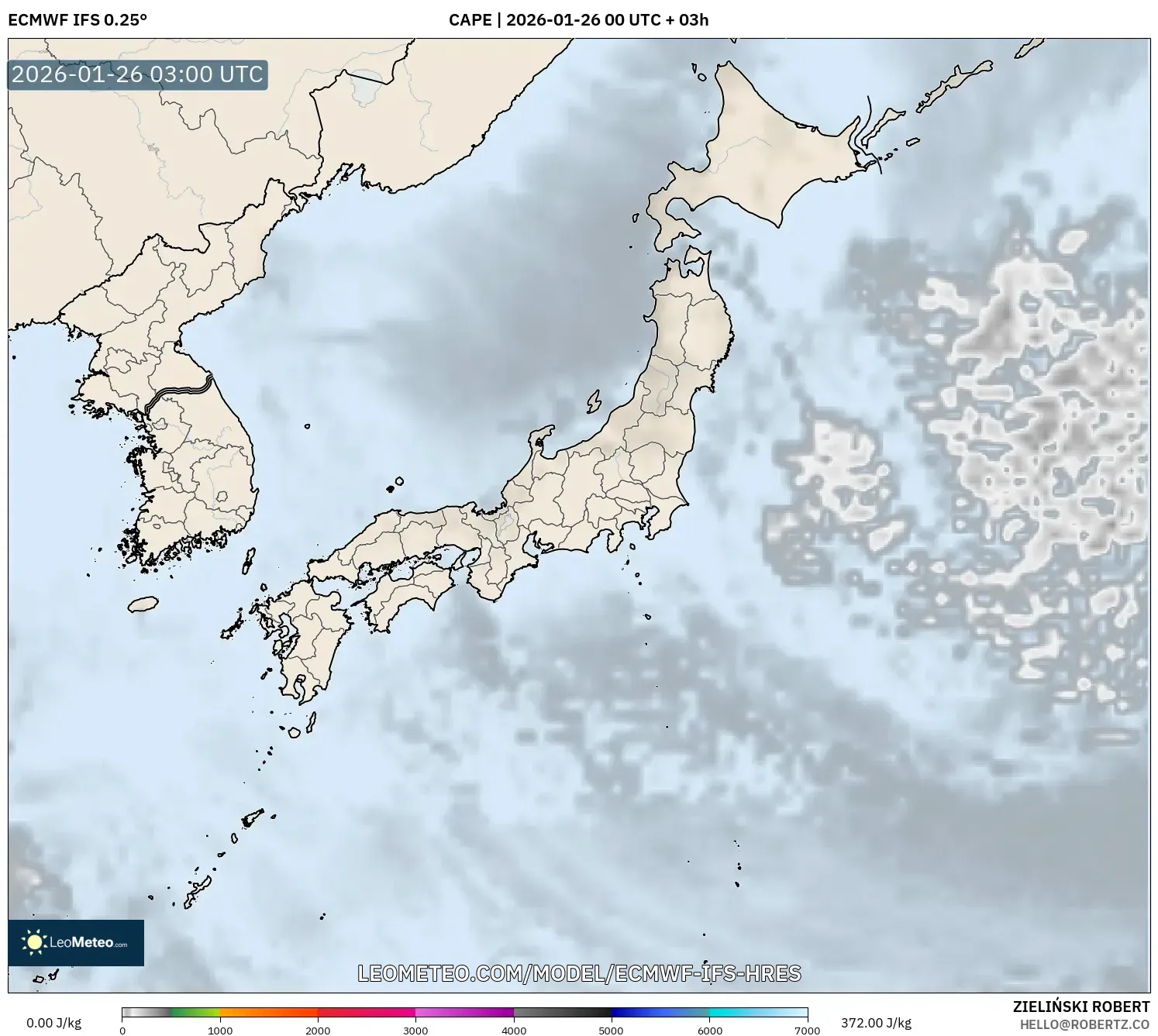 ECMWF IFS 0.25° model - Japonya, CAPE