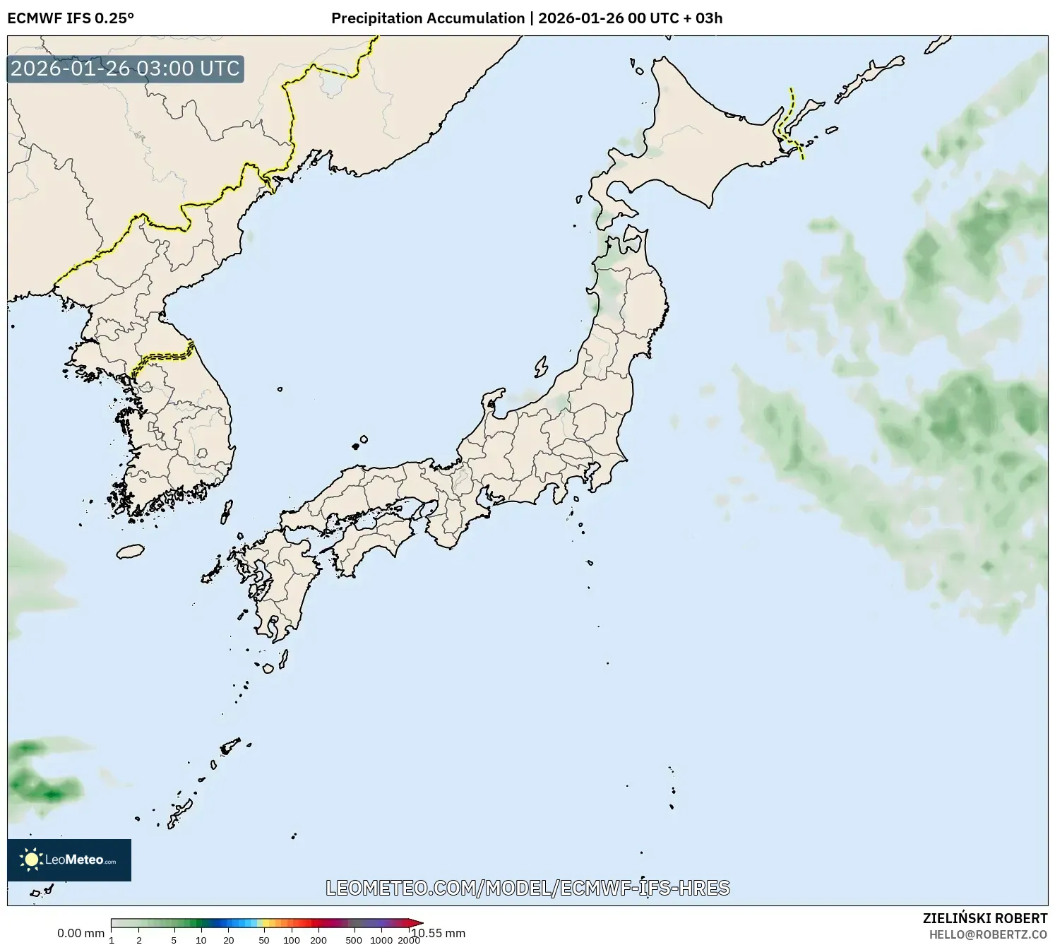 ECMWF IFS 0.25° model - Japonya, Yağış Birikimi