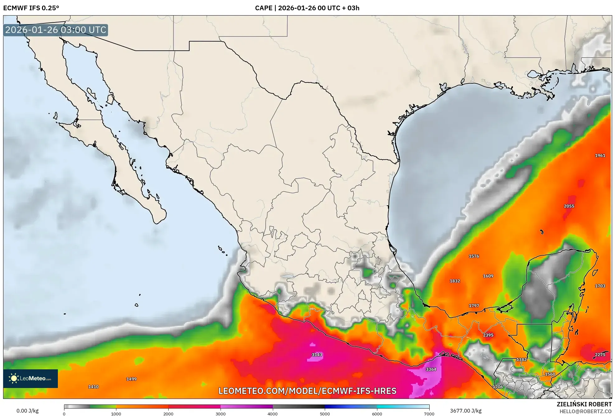 ECMWF IFS 0.25° model - Meksika, CAPE