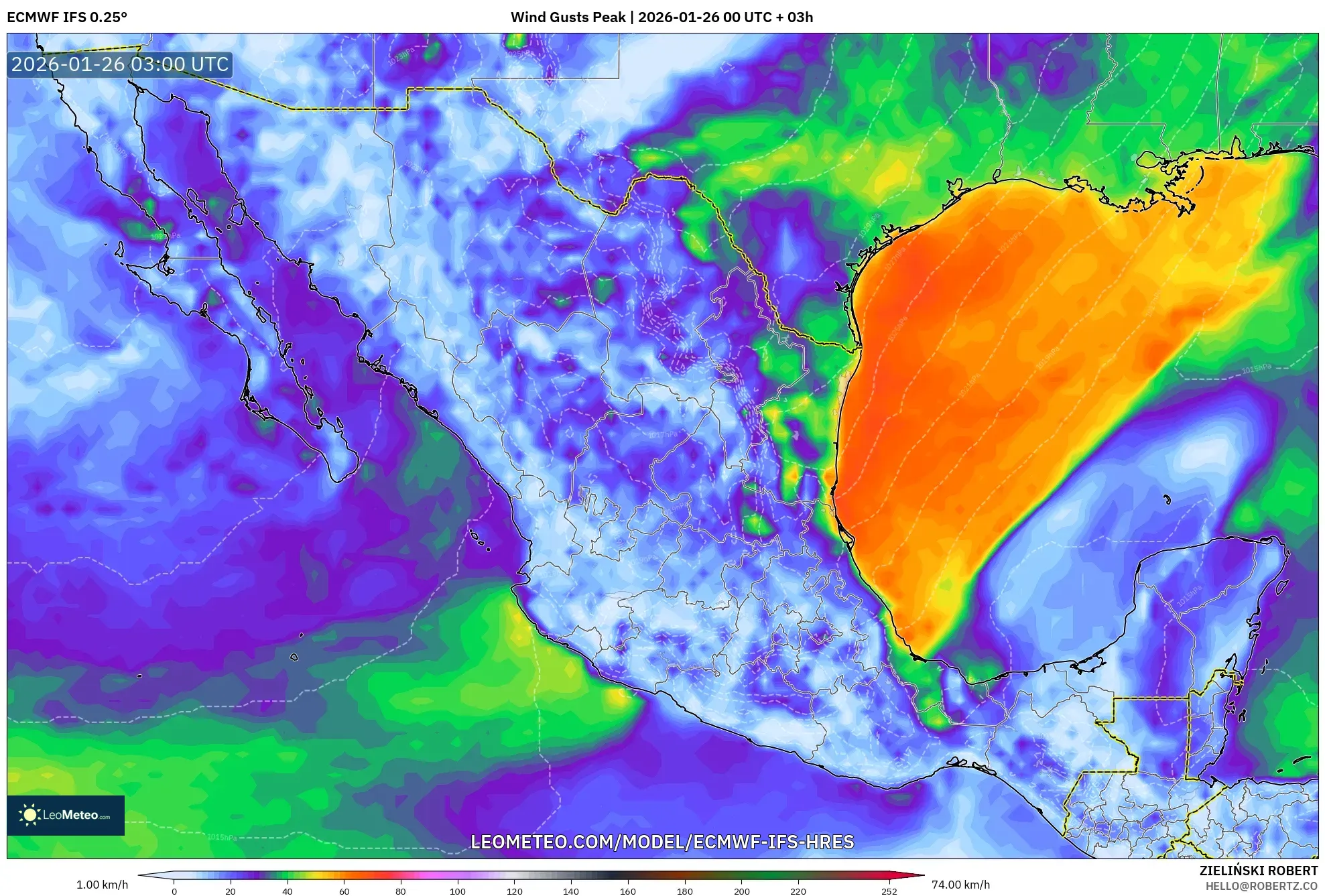 ECMWF IFS 0.25° model - Meksika, En Yüksek Rüzgâr